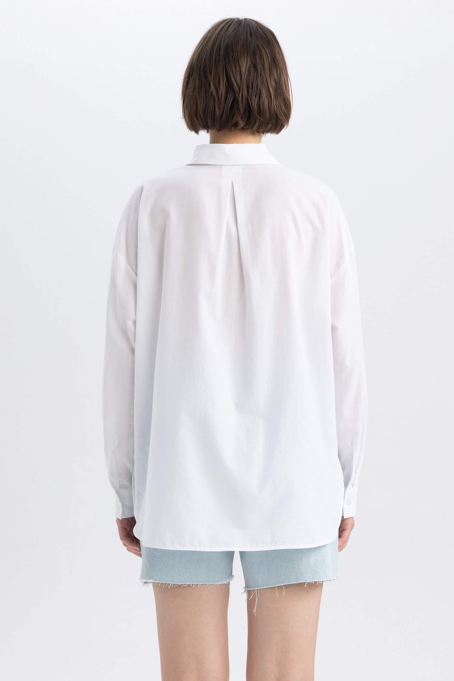 قميص كم طويل فوال اوفر سايز بياقة قميص