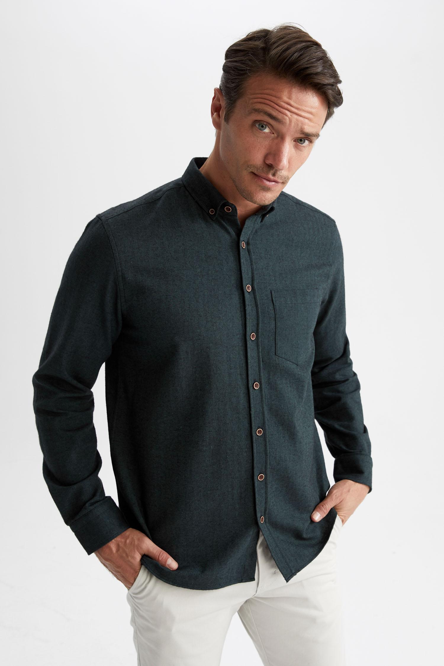 DeFacto Herren Tunika-Shirt Langarm – Atmungsaktiv, Bequem, Für Freizeit & Sport