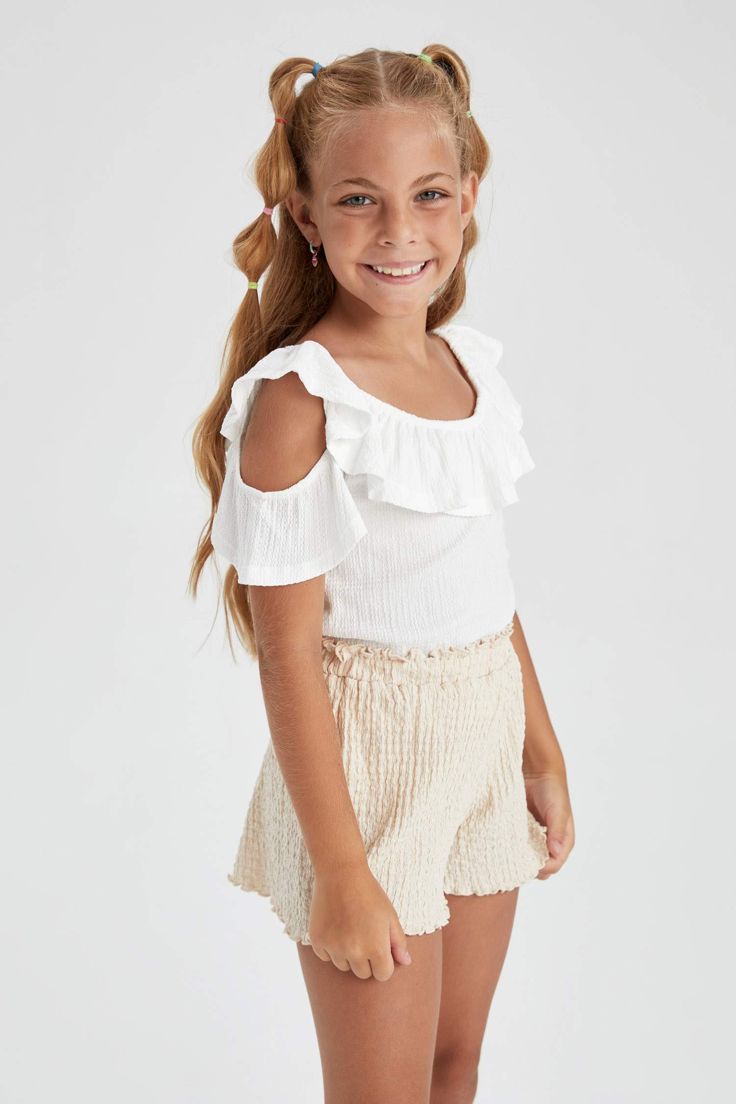 Beige Girls & Teens Girl Flexible Waist Wide Leg Shorts 2643964 