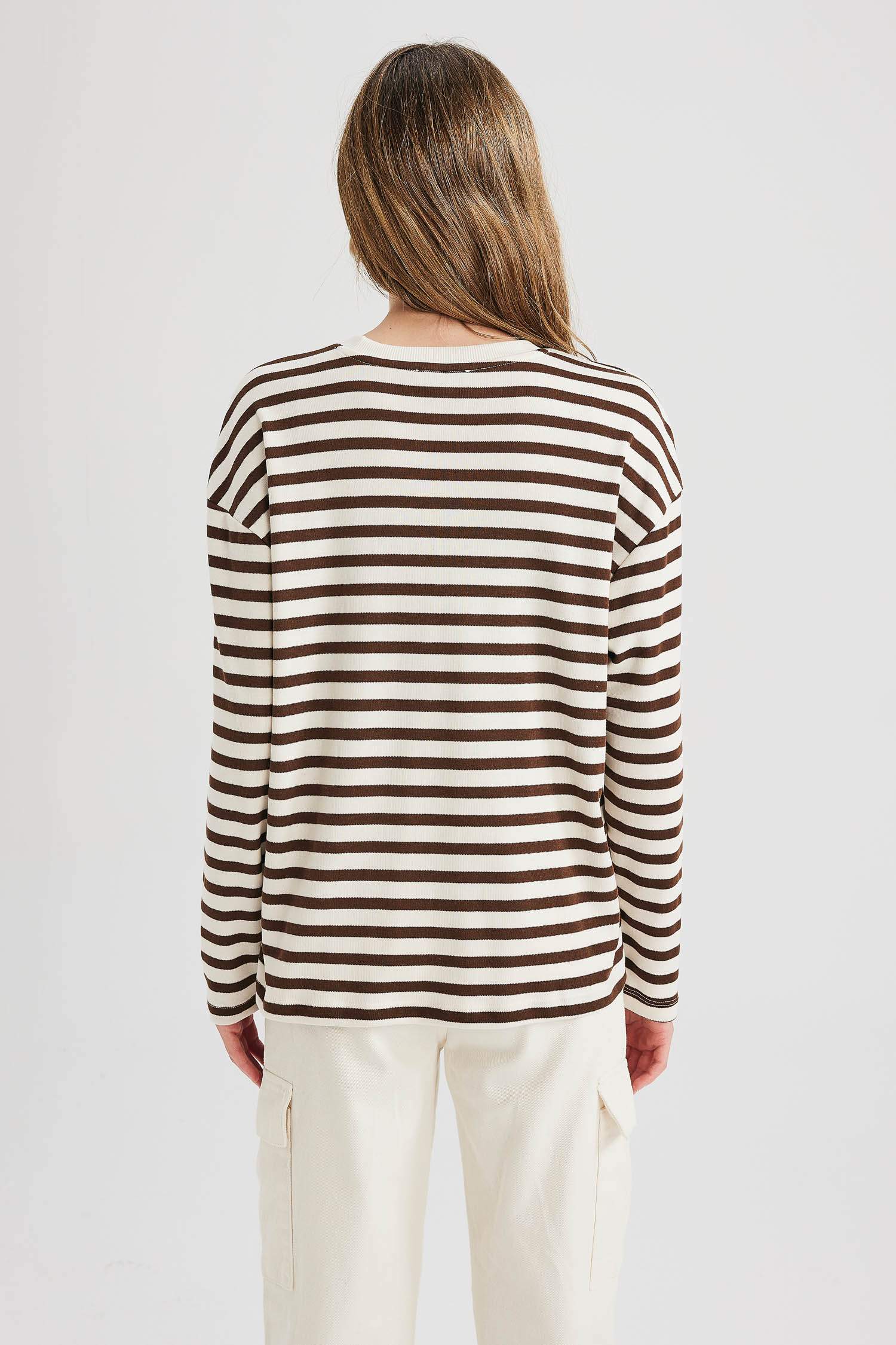 Regular Fit Crew Neck Striped Long Sleeve T-Shirt