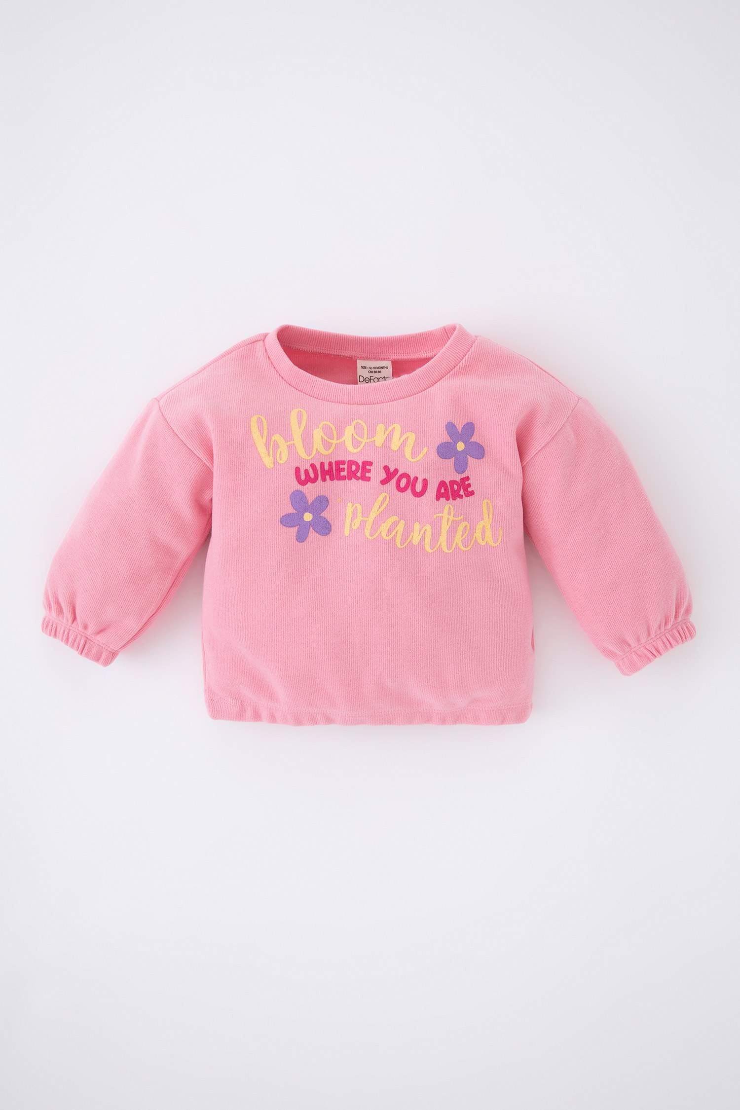 Kız Bebek Regular Fit Bisiklet Yaka Slogan Baskılı Selanik Kumaş Sweatshirt