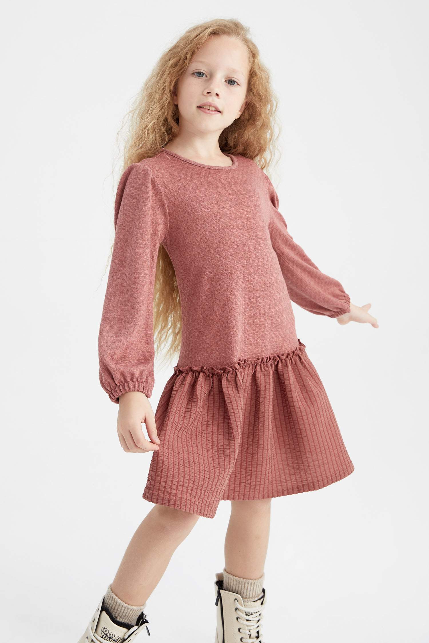 Платье из трикотажа с длинным рукавом из хлопка для девочек