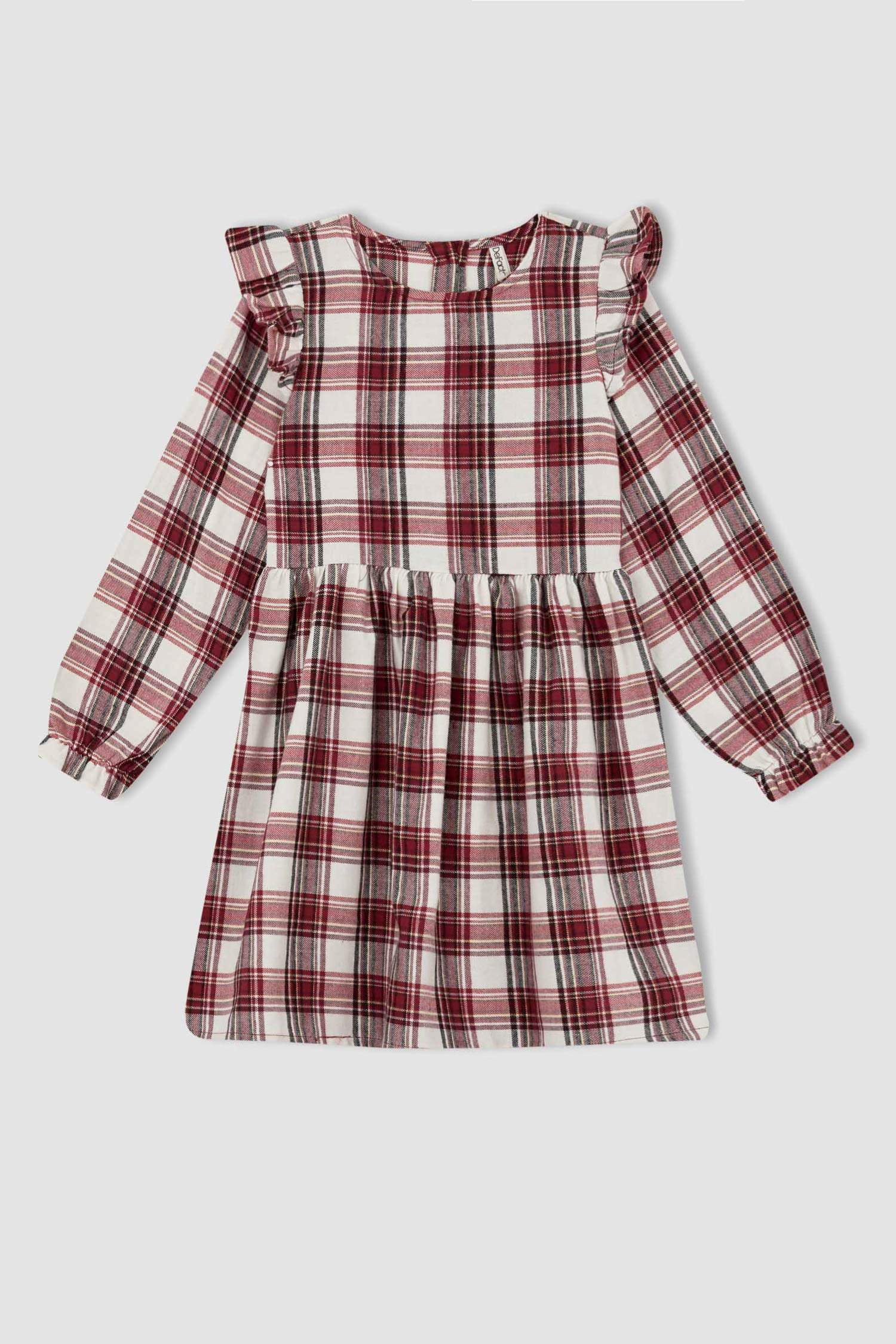 Robe en flanelle à manches longues et motifs carrés pour fille