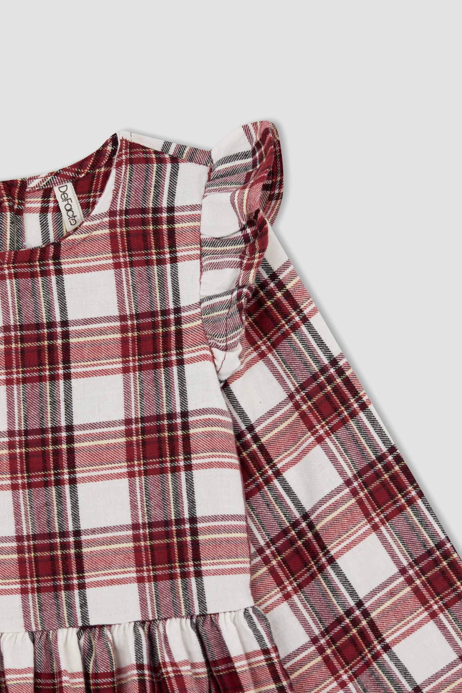 Robe en flanelle à manches longues et motifs carrés pour fille