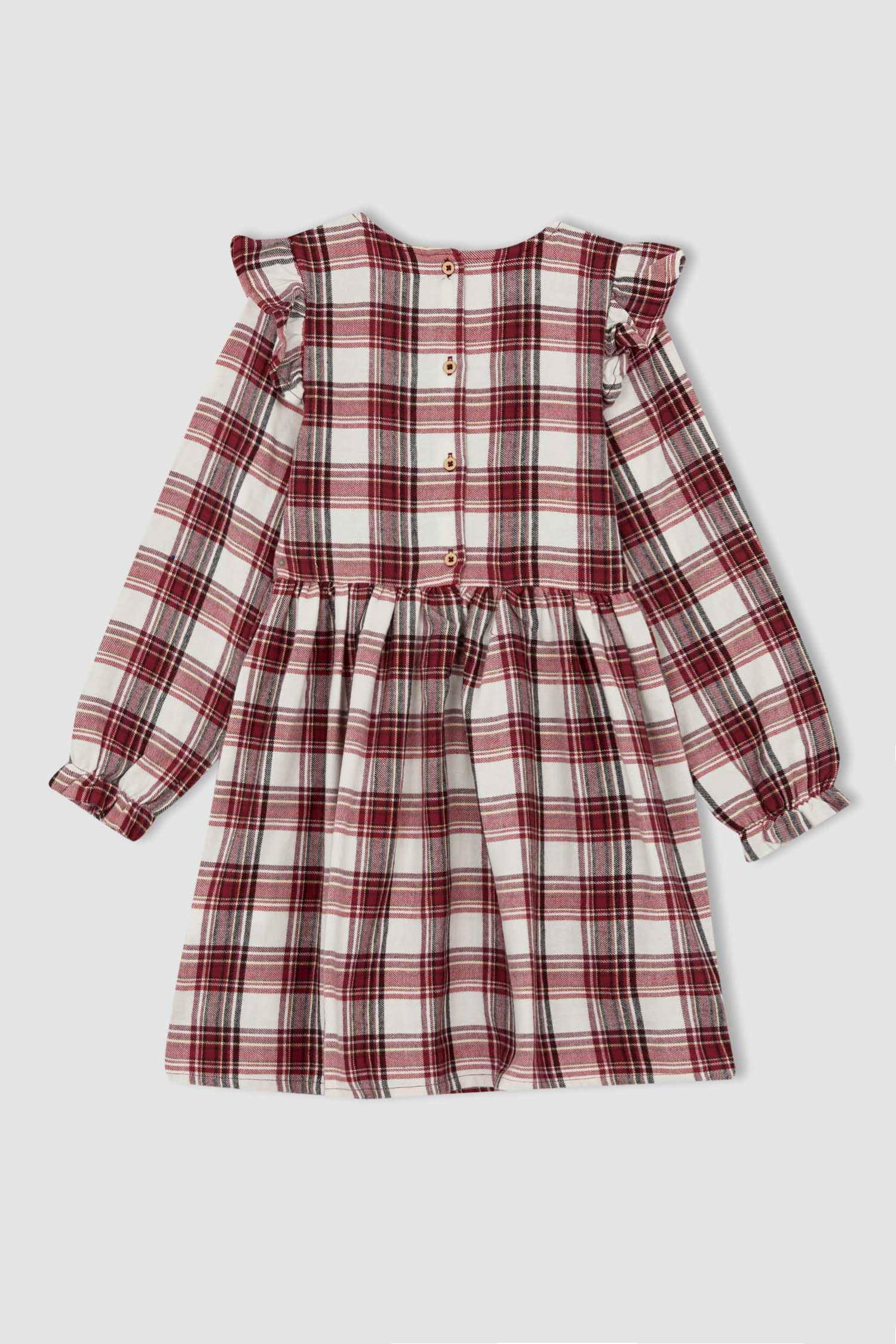 Robe en flanelle à manches longues et motifs carrés pour fille