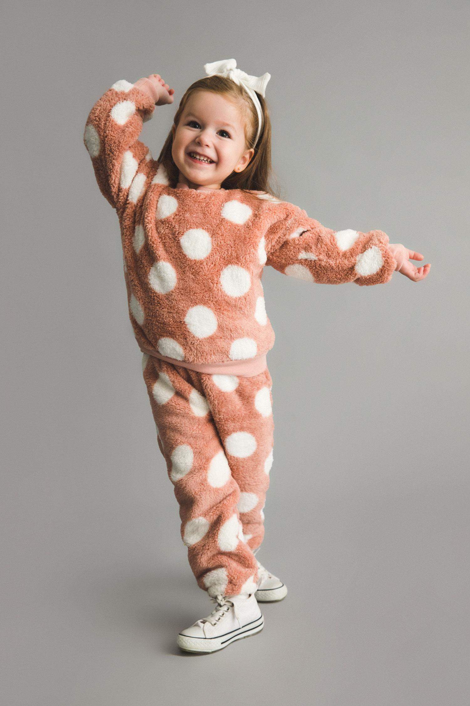 Kız Bebek Puantiyeli Welsoft Pelüş Eşofman Altı