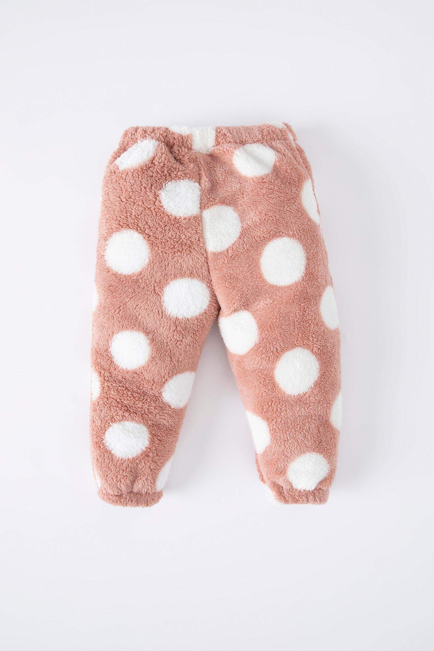 Kız Bebek Puantiyeli Welsoft Pelüş Eşofman Altı