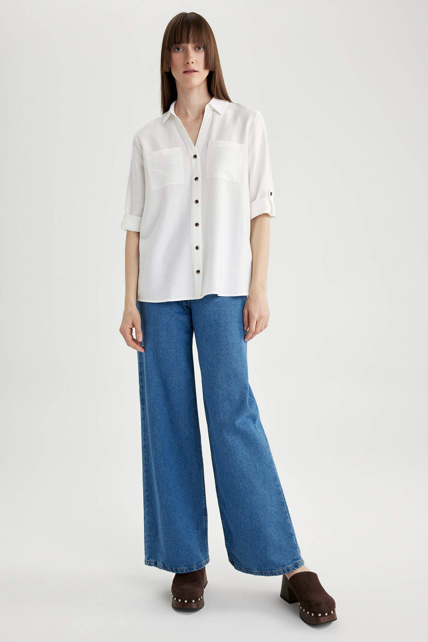 Regular Fit Shirt Collar Long Sleeve Shirt