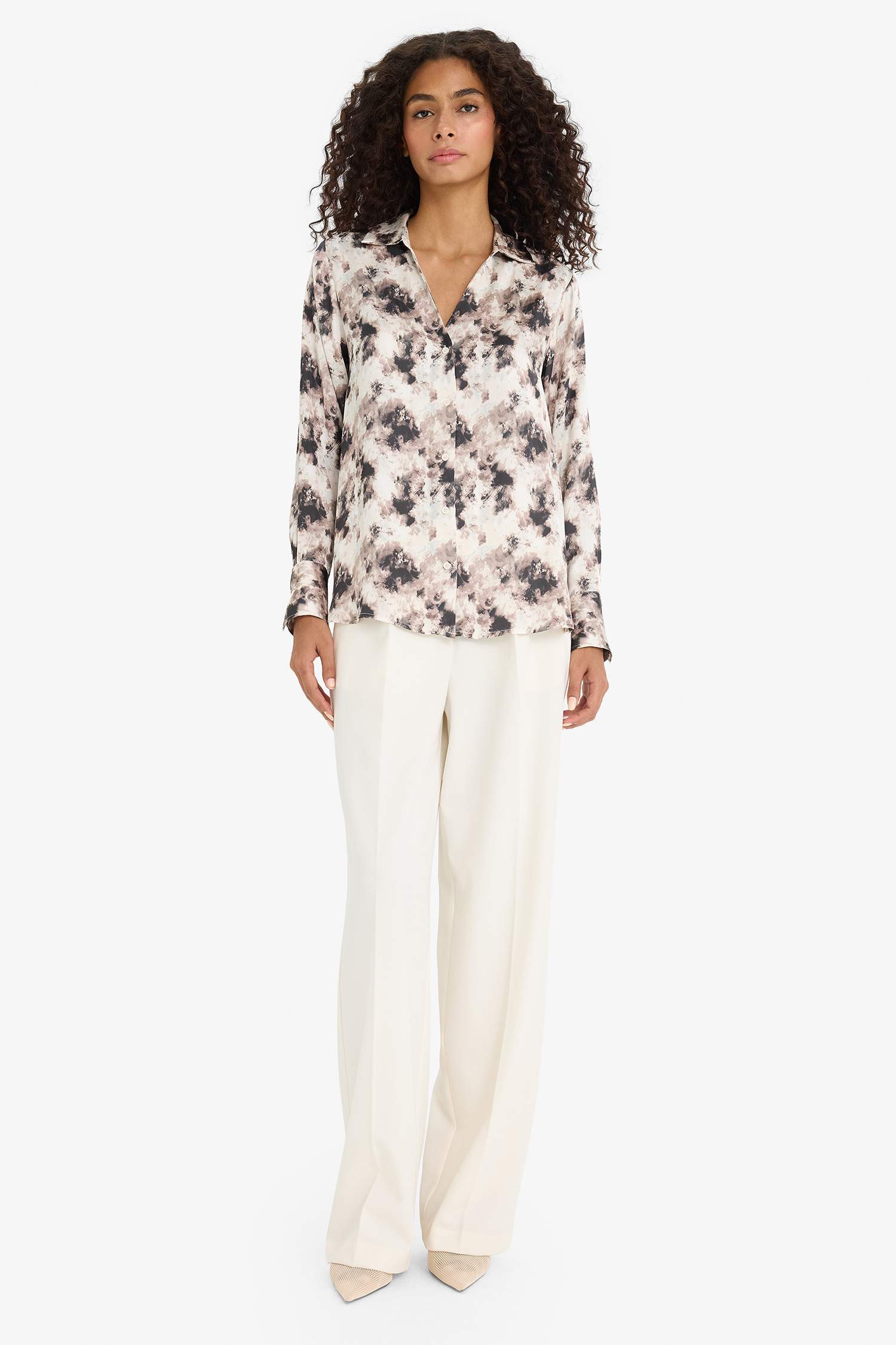 قميص ستان ردن طويل مطبوع اوفر سايز