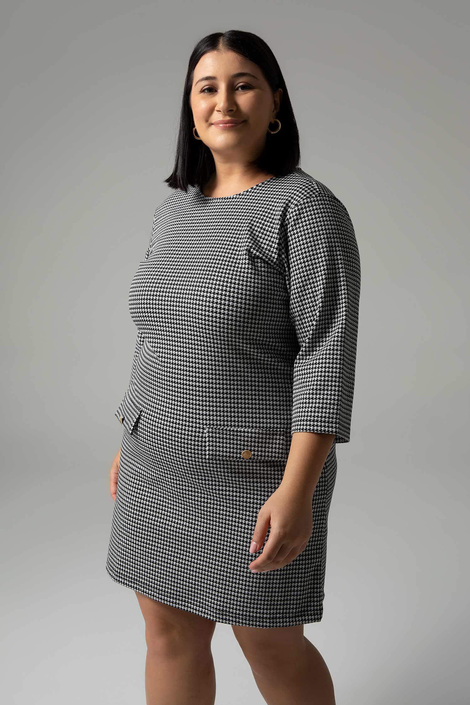 فستان ميدي كاروهات نص كم  قصة A مقاس كبير