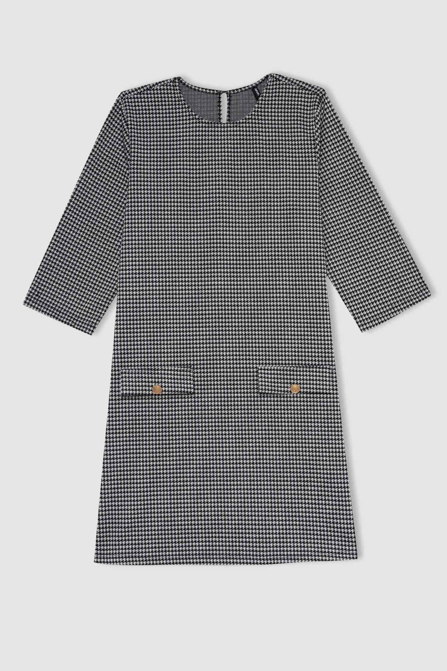 فستان ميدي كاروهات نص كم  قصة A مقاس كبير