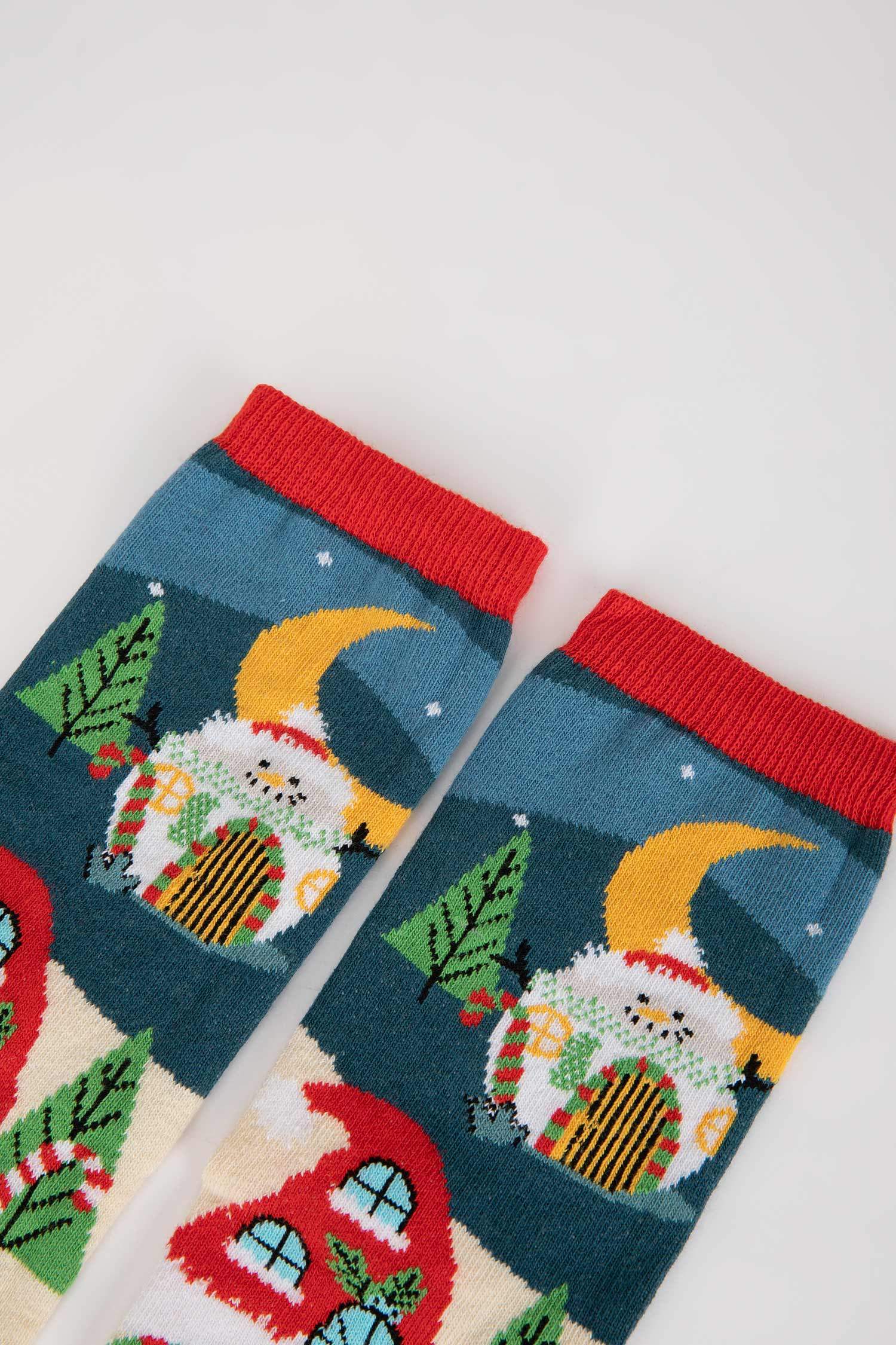 Kadın Yılbaşı Temalı Pamuklu Uzun Çorap