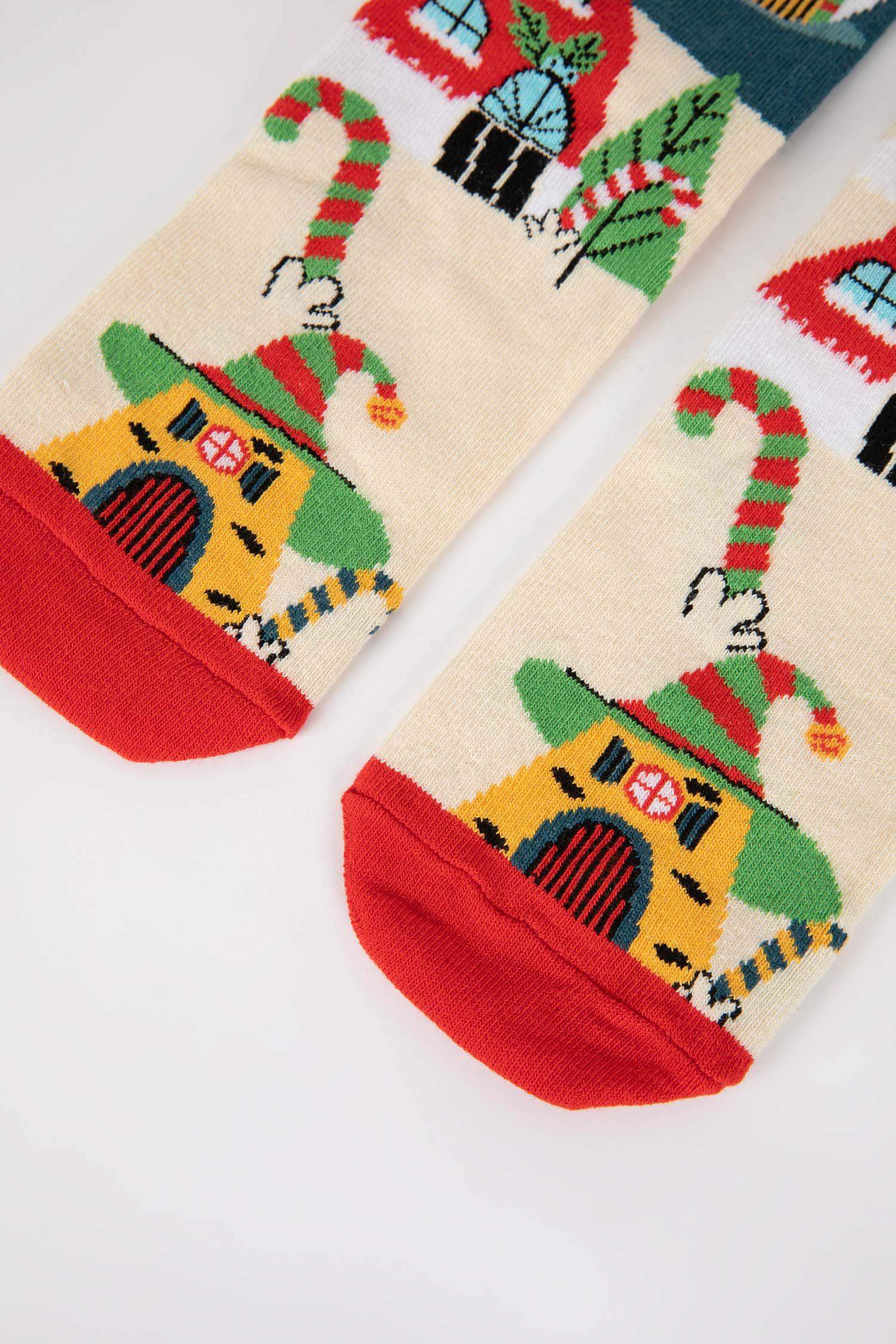 Kadın Yılbaşı Temalı Pamuklu Uzun Çorap