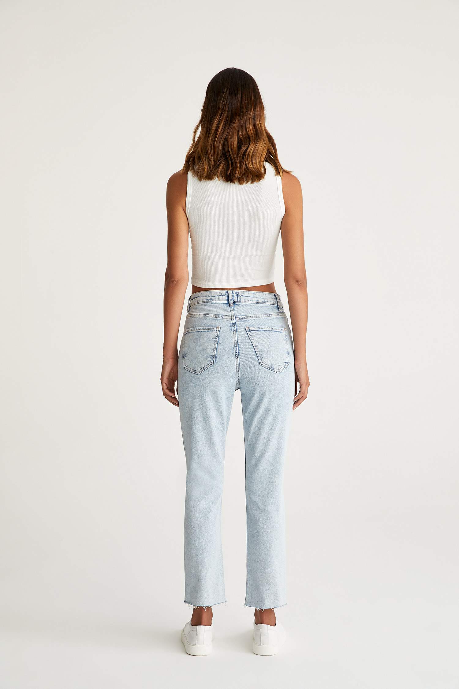 Blau Damen Straight Fit Jeans mit hohem Bund 2659859 DeFacto