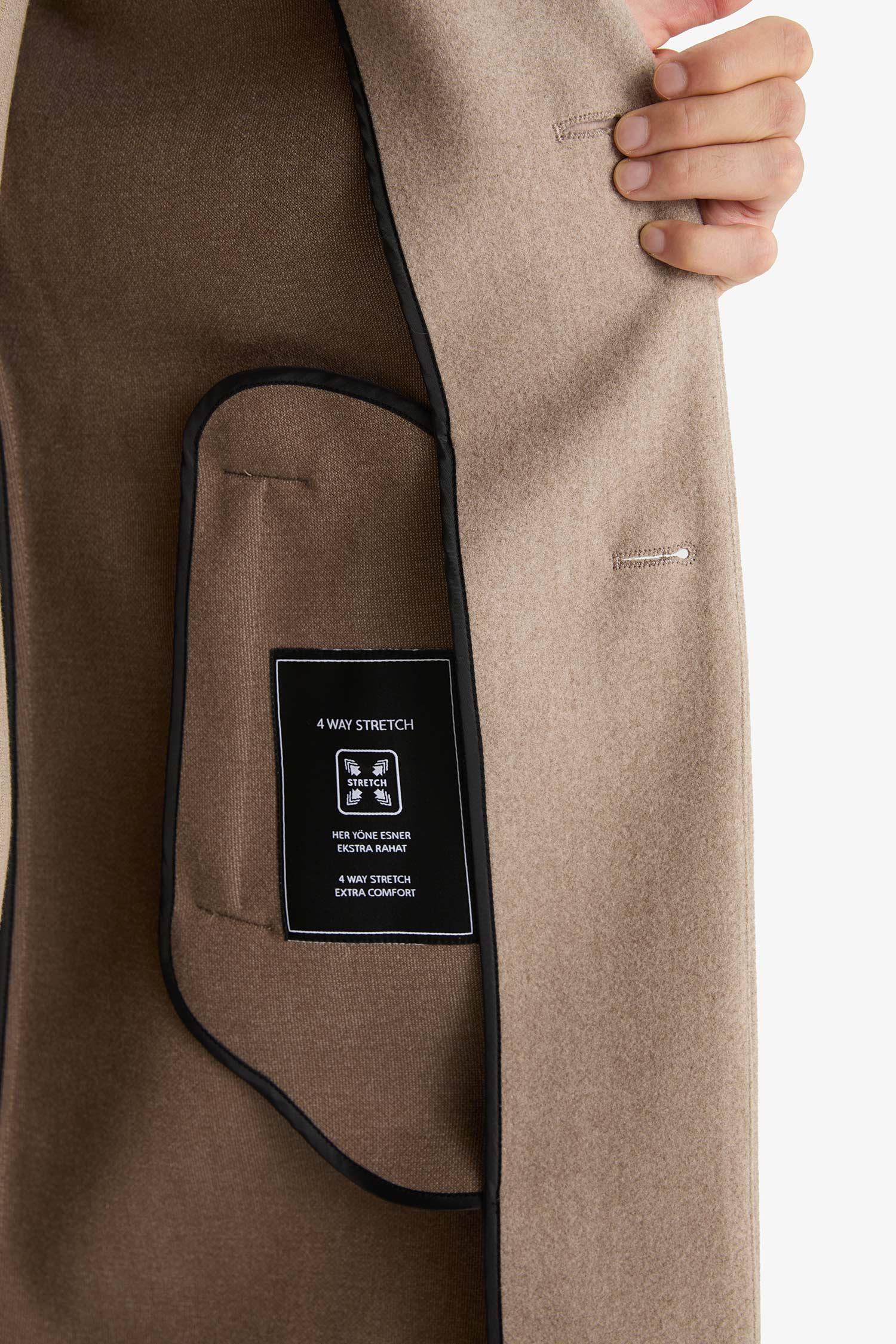 DeFacto Relax Fit Ceket Yaka Düğmeli Cepli Kışlık Kaşe Parka görsel 8