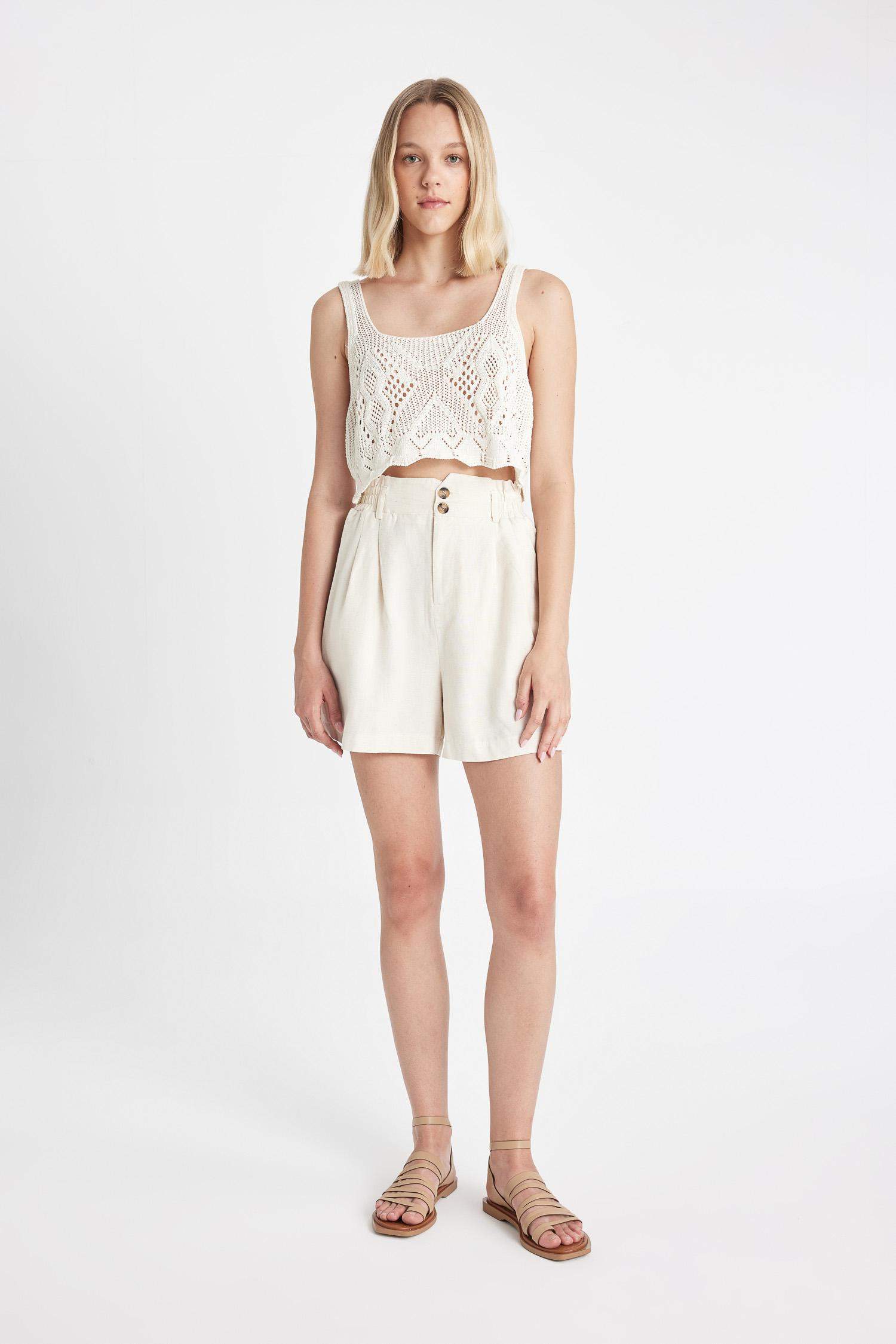 Crop Yuvarlak Yaka Triko Kroşe Örgü Atlet