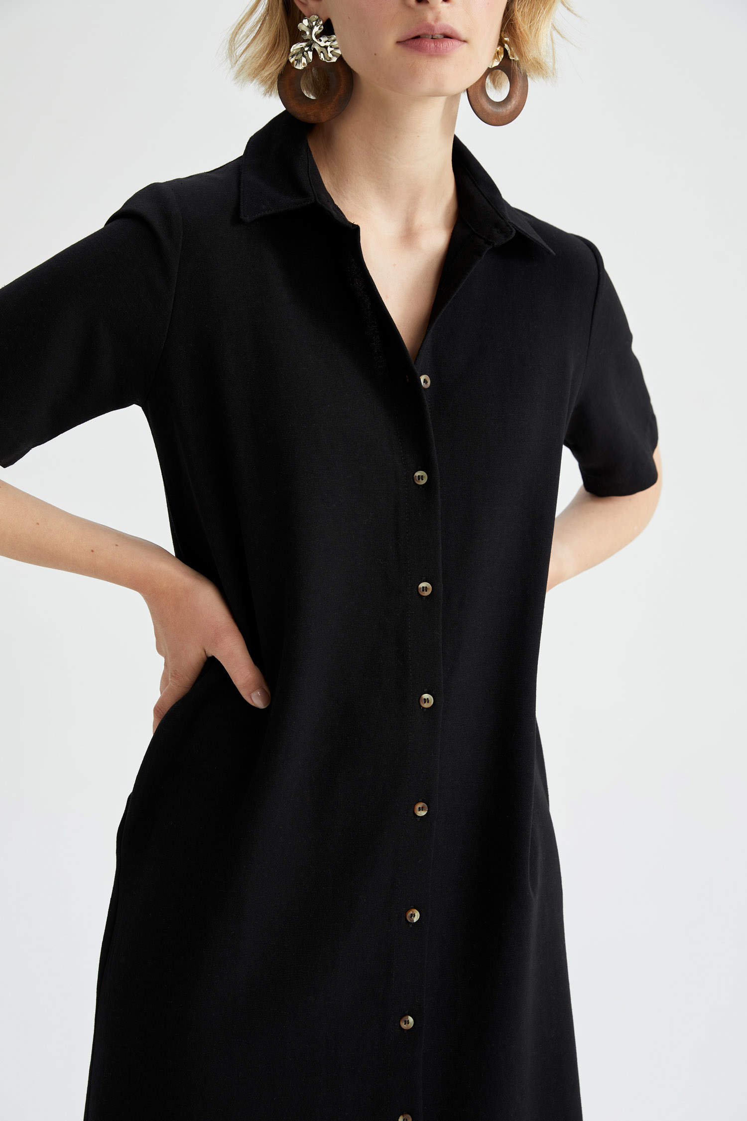 Defacto Basic Kısa Kollu Midi Gömlek Elbise. 3
