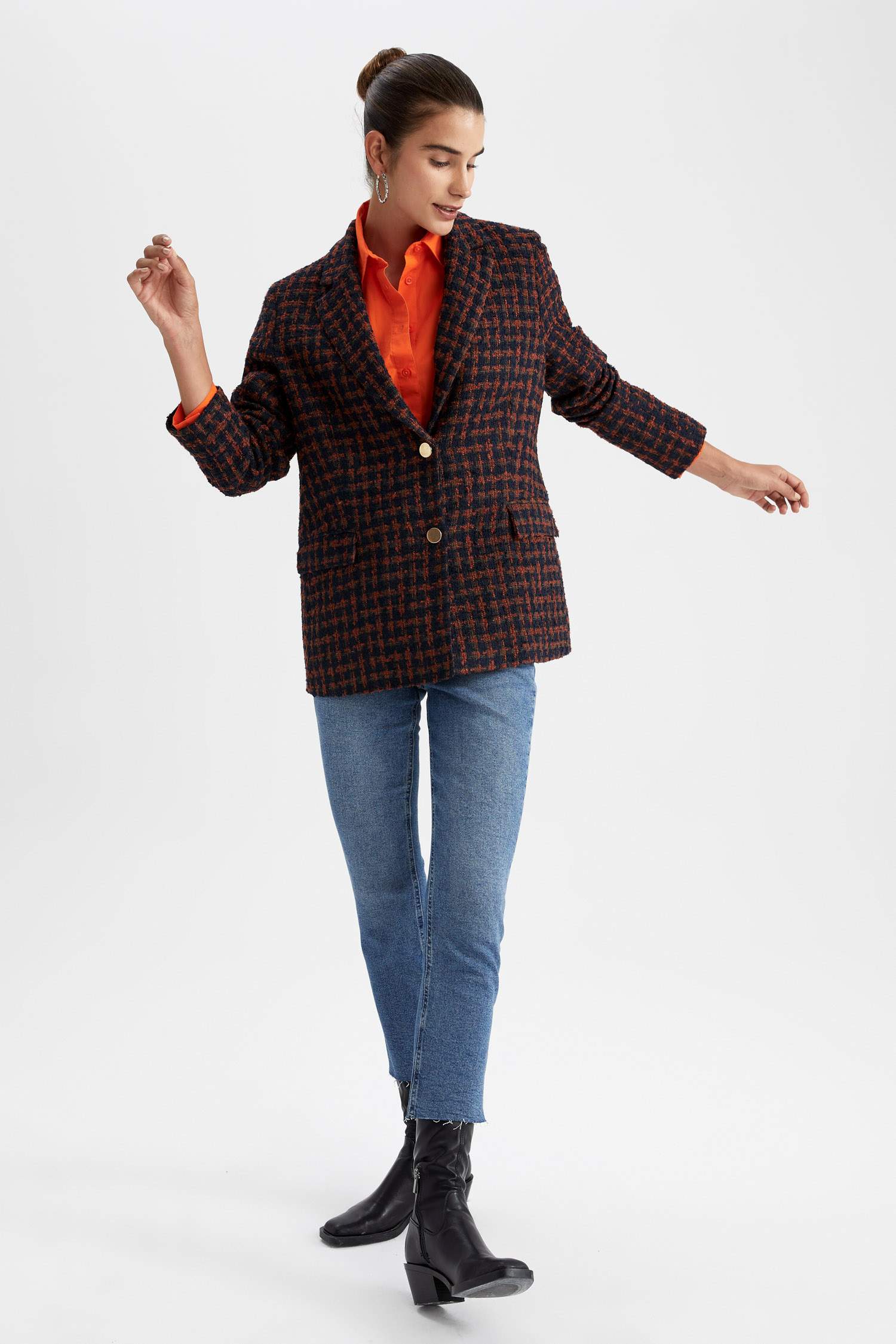 Yün Karışımlı Chevron Tweed Fit Blazer