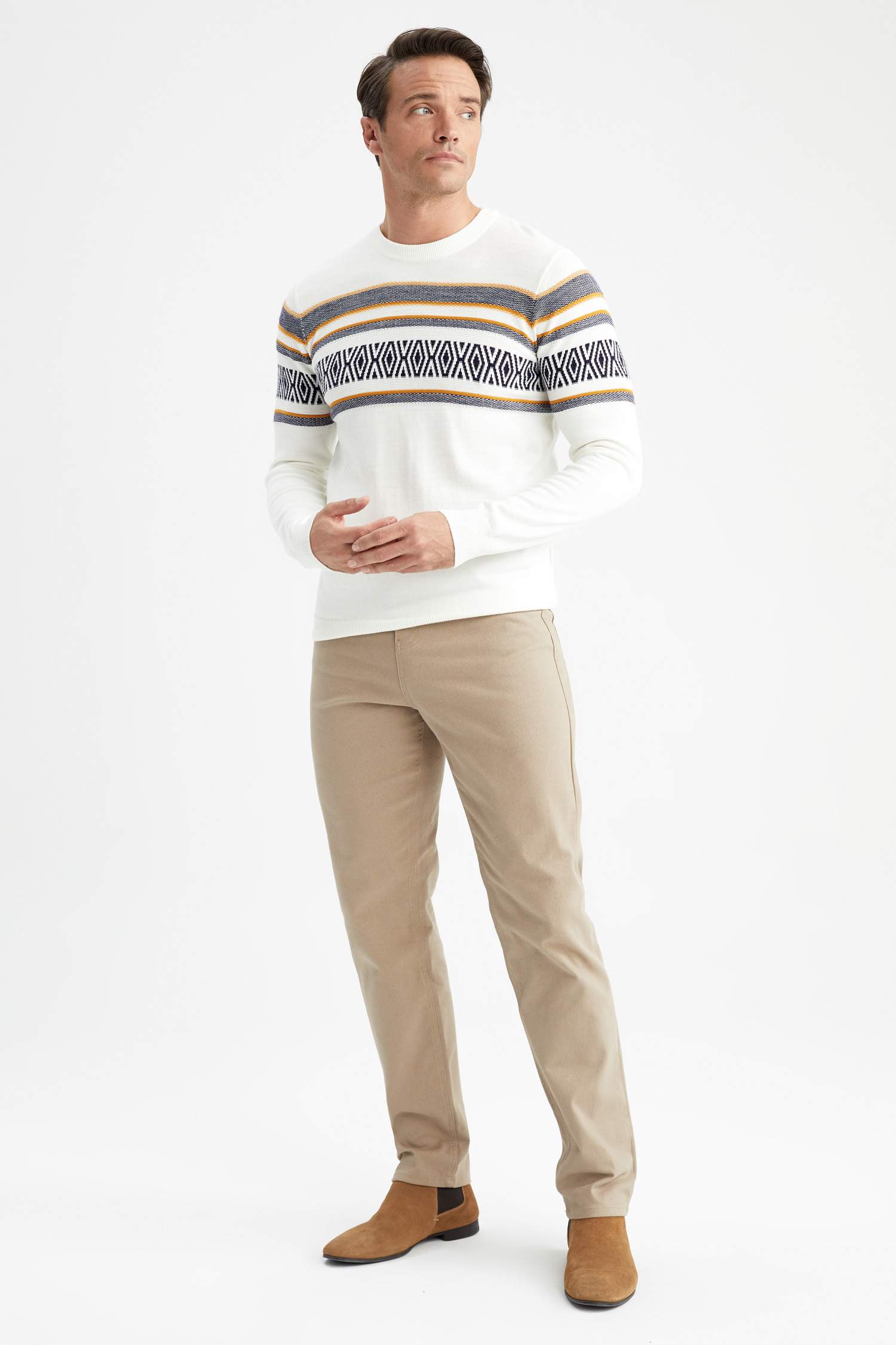 Ecru MAN Regular Fit Crew Neck Pullover 2682880 | DeFacto