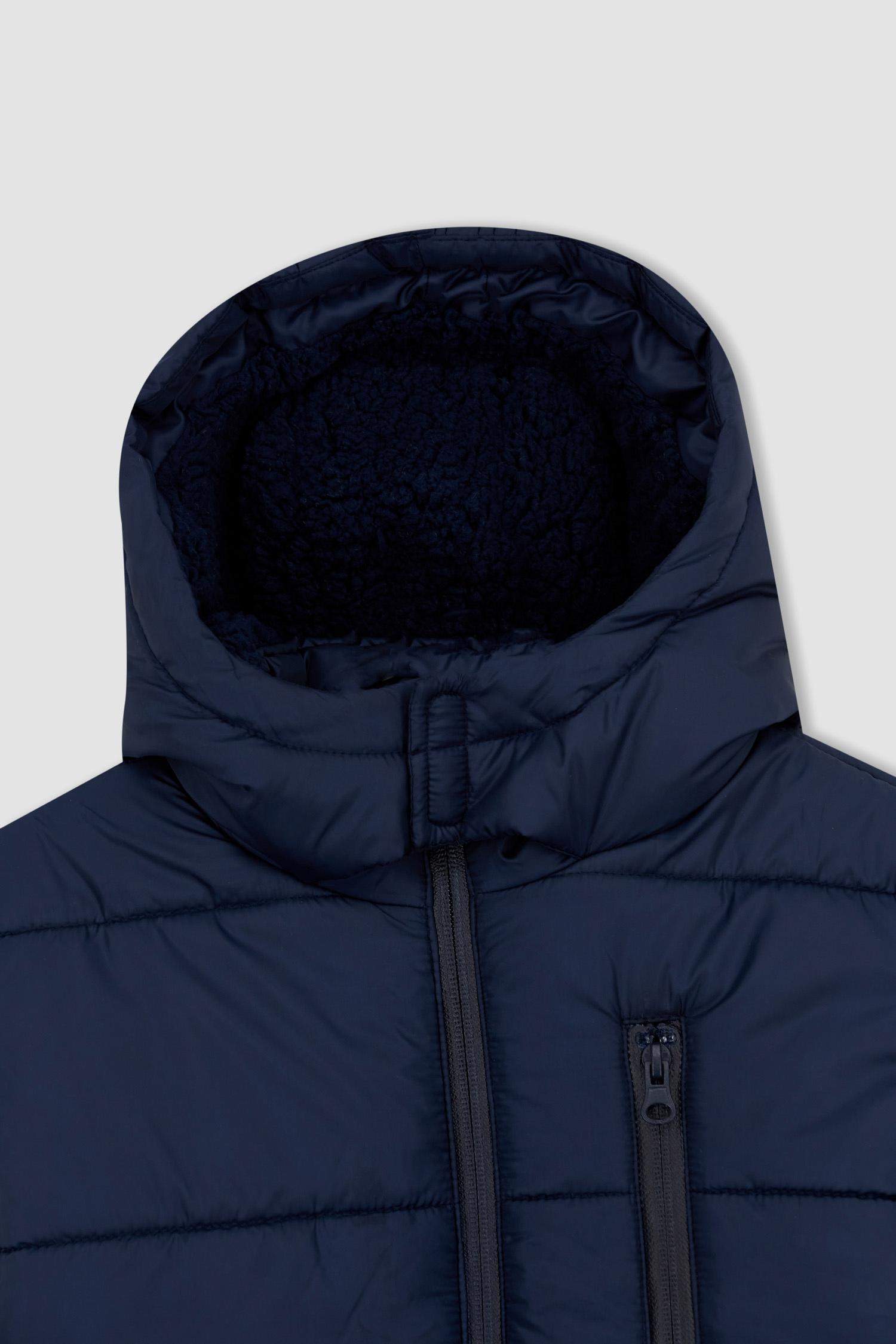 Erkek Çocuk Pelüş Astarlı Kapüşonlu Uzun Mont