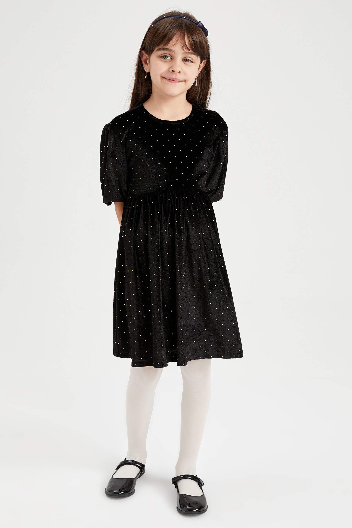 Black GIRLS & TEENS Velvet Knitted Dress 2690809 | DeFacto