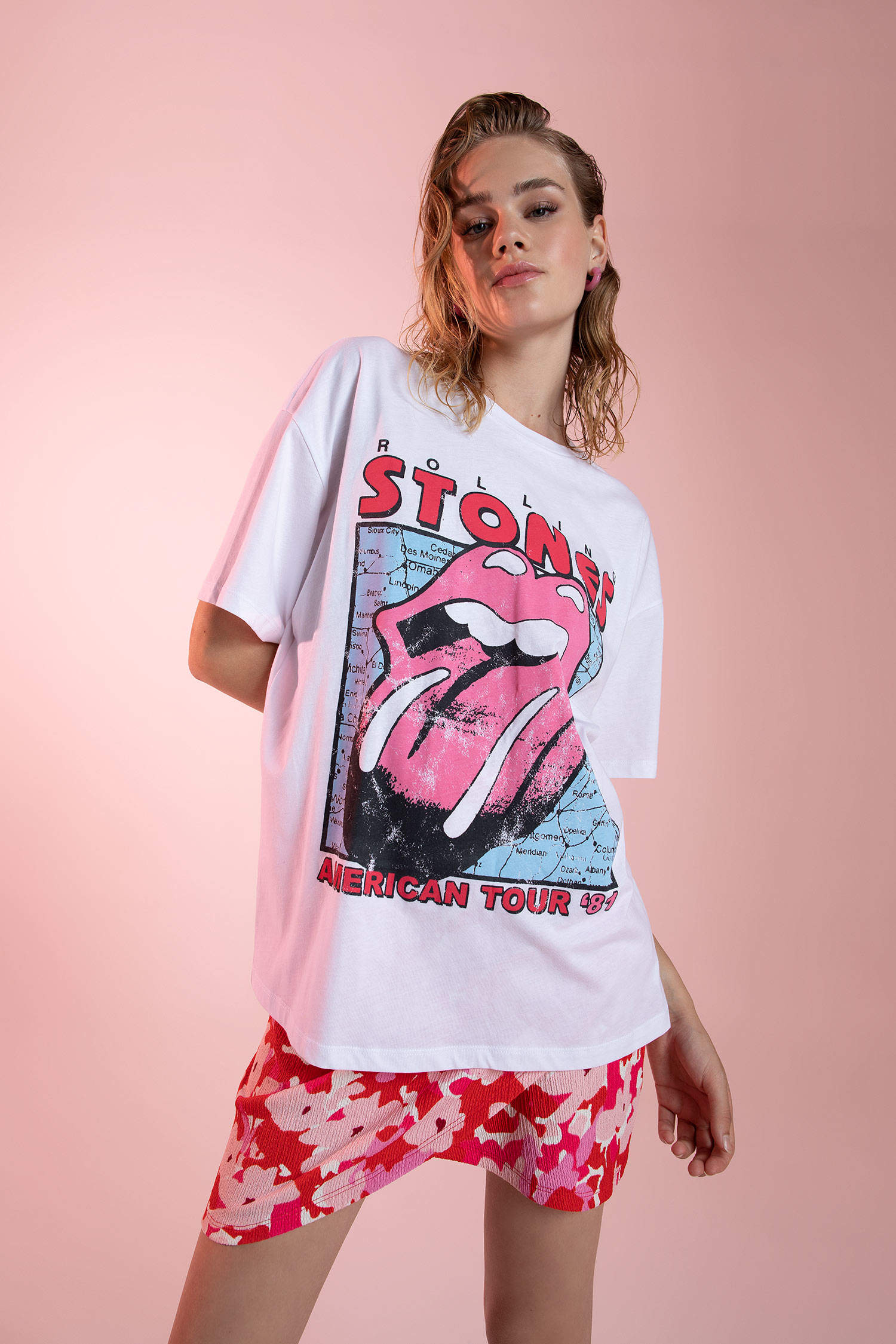 Defacto Rolling Stones Oversize Fit Bisiklet Yaka Kısa Kollu Tişört. 3