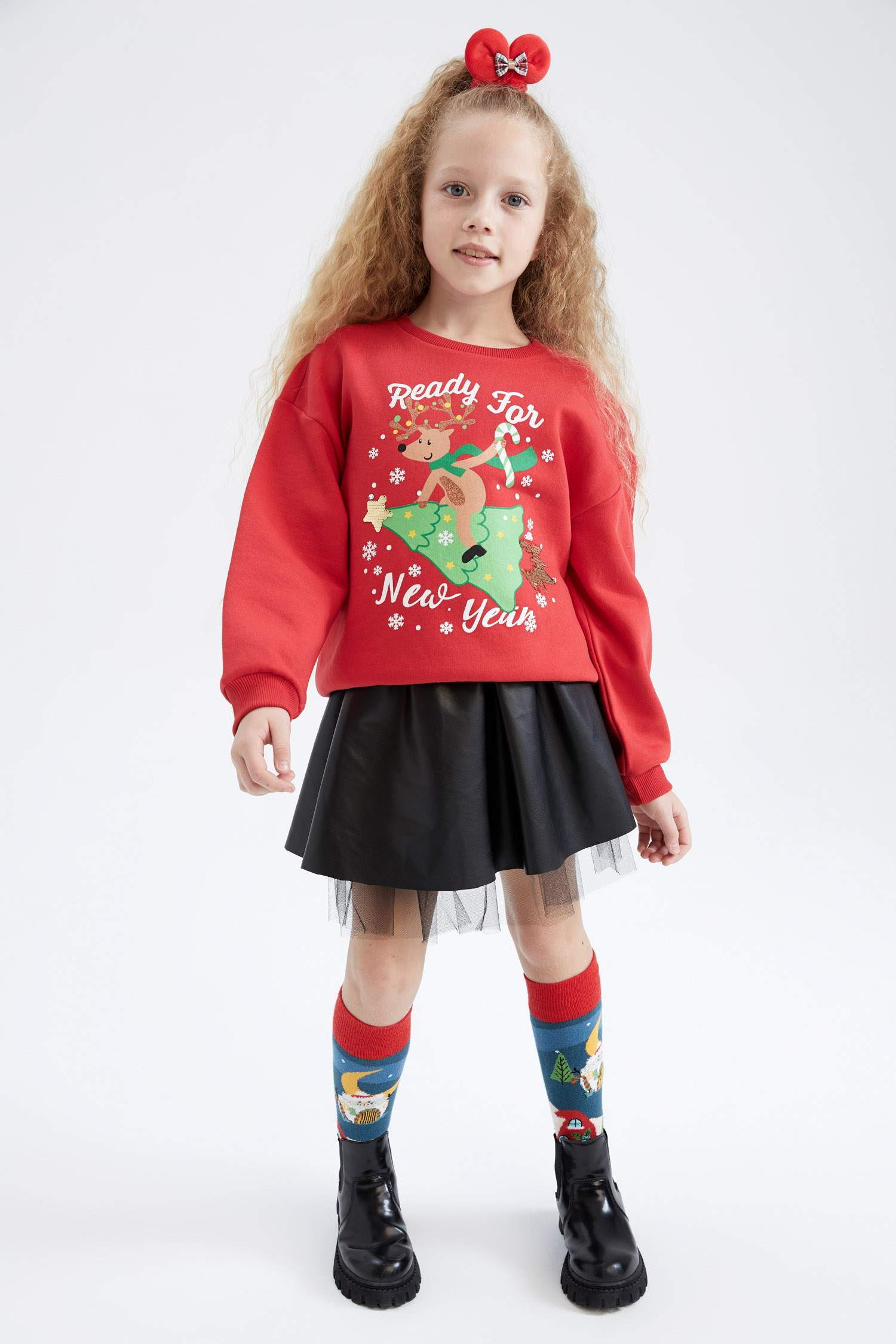 سويت شيرت قصة مريحة بياقة مستديرة ببطانة ناعمة