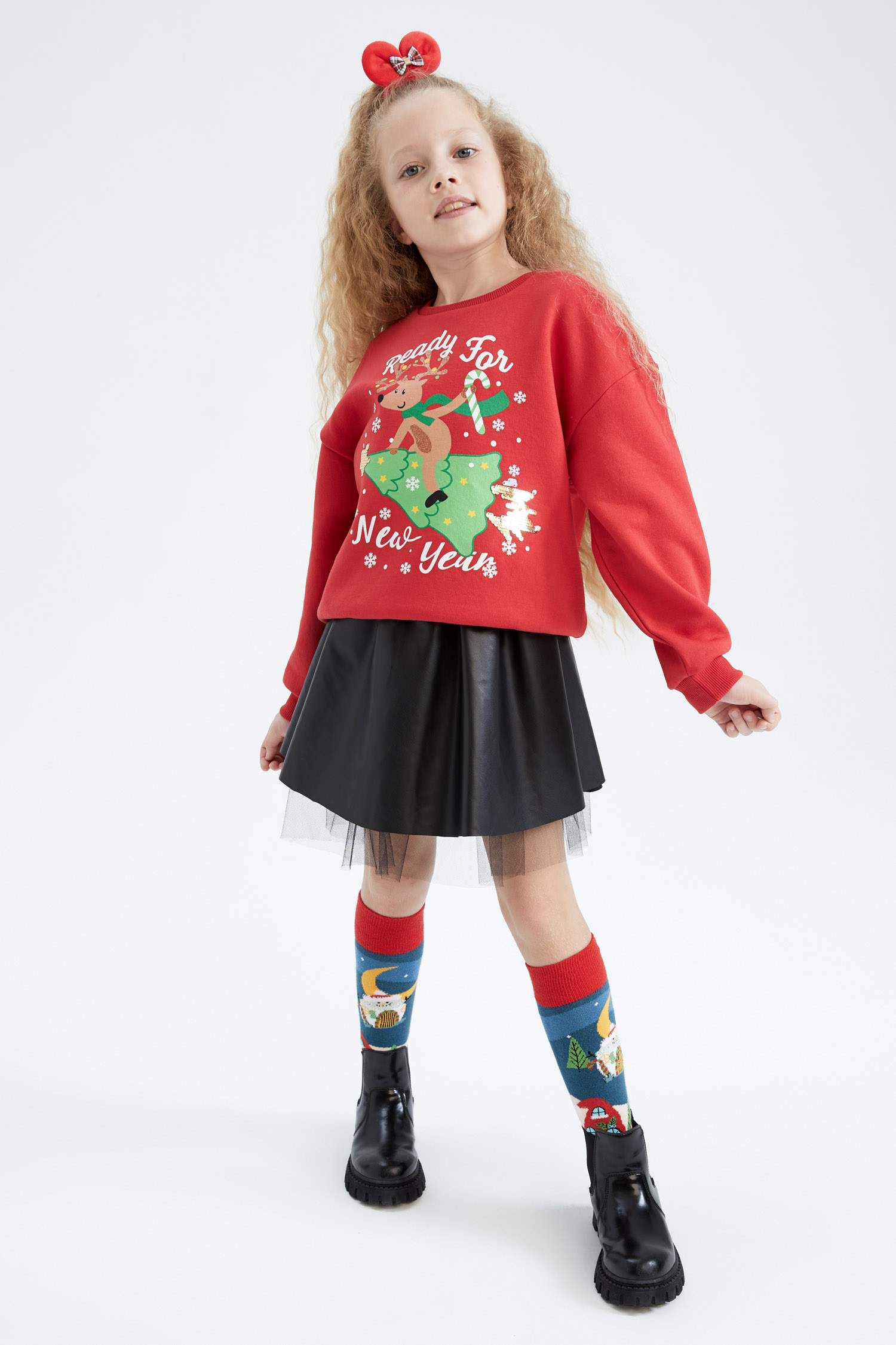 سويت شيرت قصة مريحة بياقة مستديرة ببطانة ناعمة