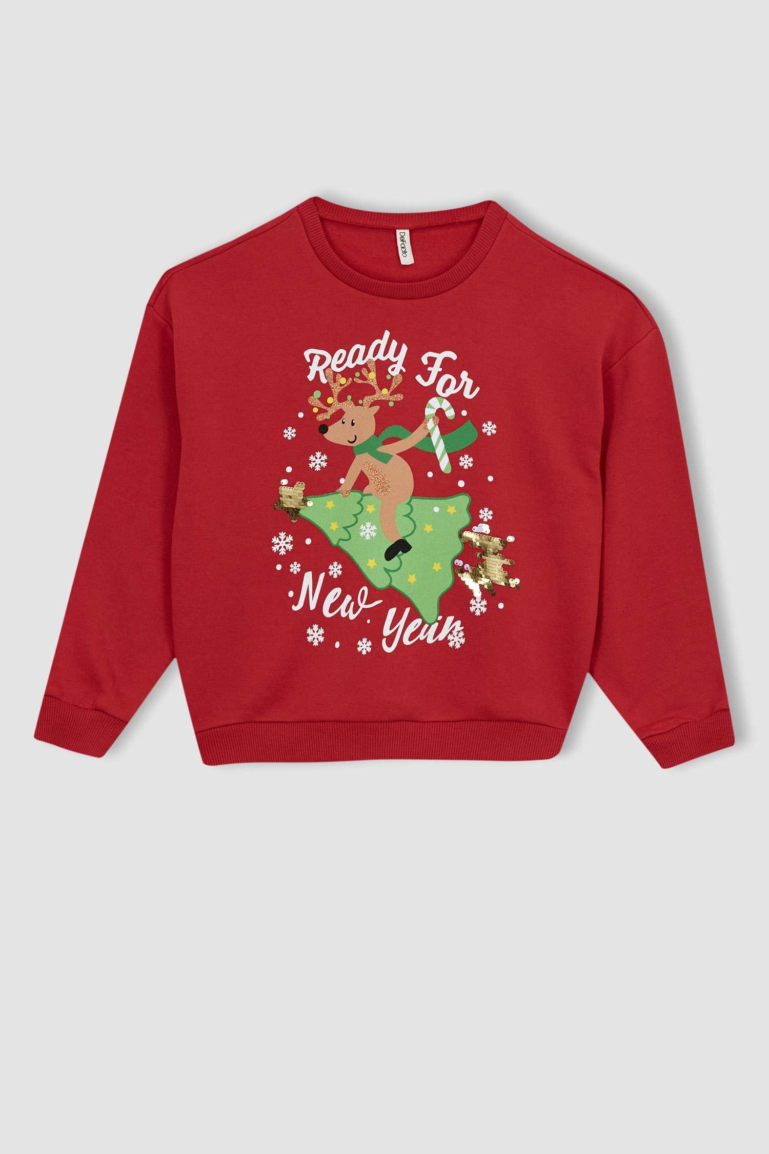 سويت شيرت قصة مريحة بياقة مستديرة ببطانة ناعمة