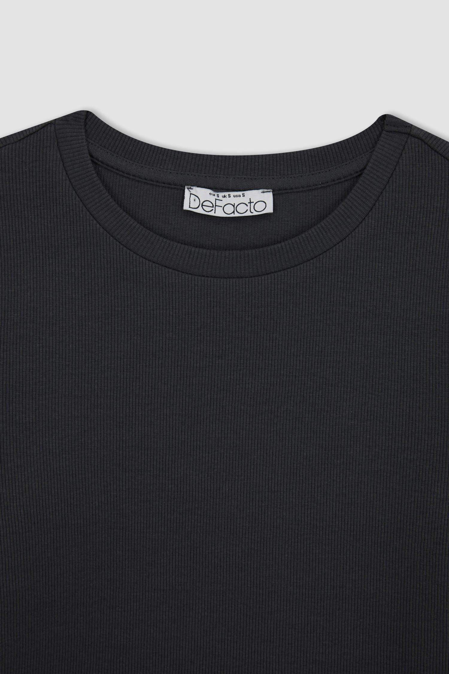 Fitted Bisiklet Yaka Fitilli Kaşkorse Uzun Kollu Tişört