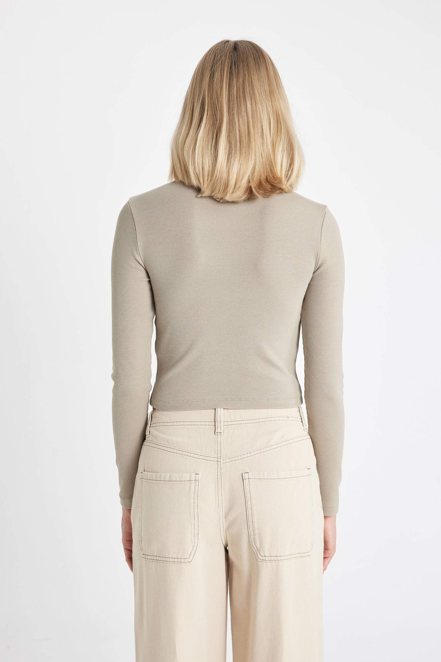 Fitted Crew Neck Corduroy Basic Long Sleeve T-Shirt