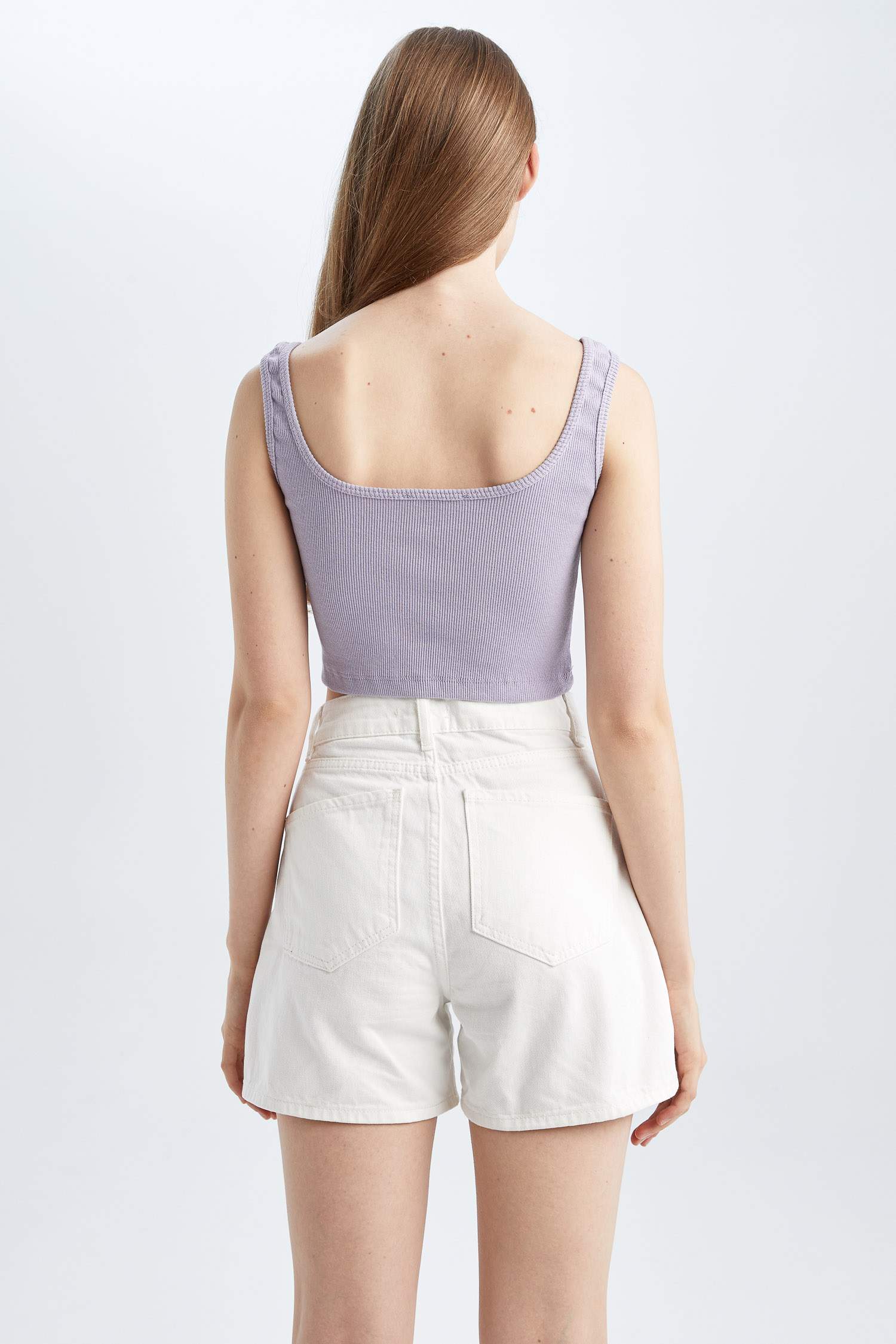 Coool Fitted Basic Square Collar Rib Crop Singlet