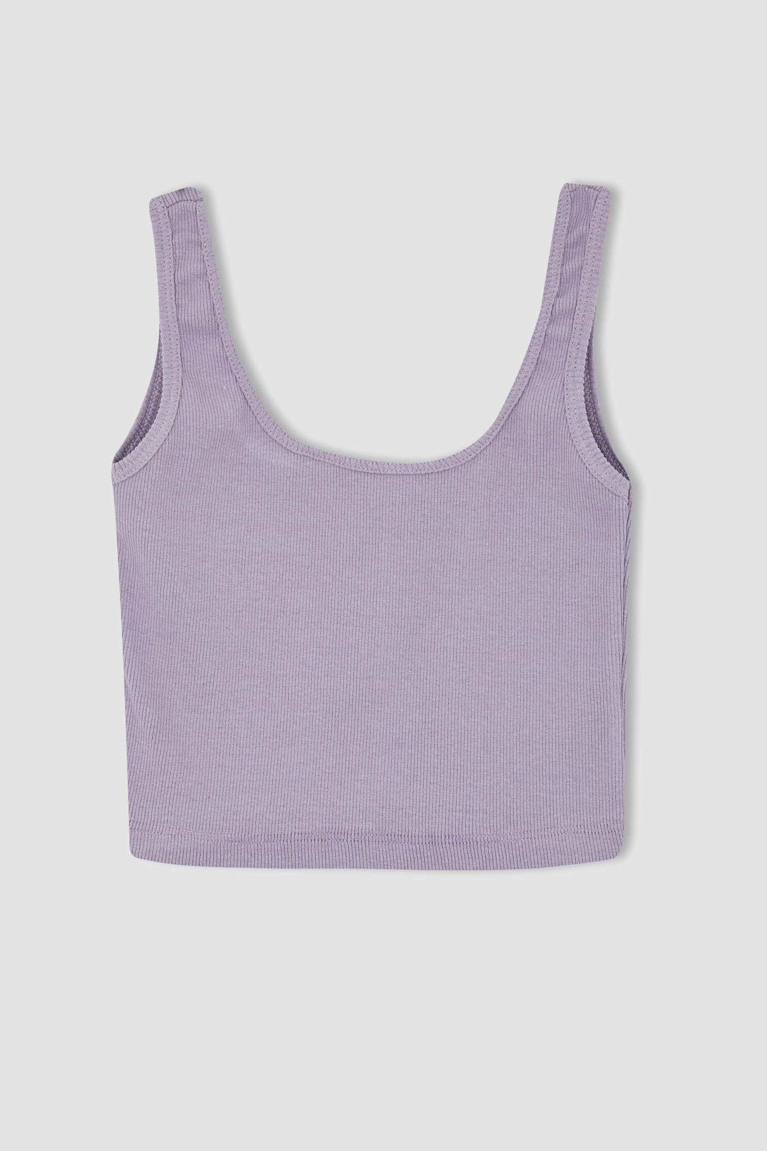 Coool Fitted Basic Square Collar Rib Crop Singlet