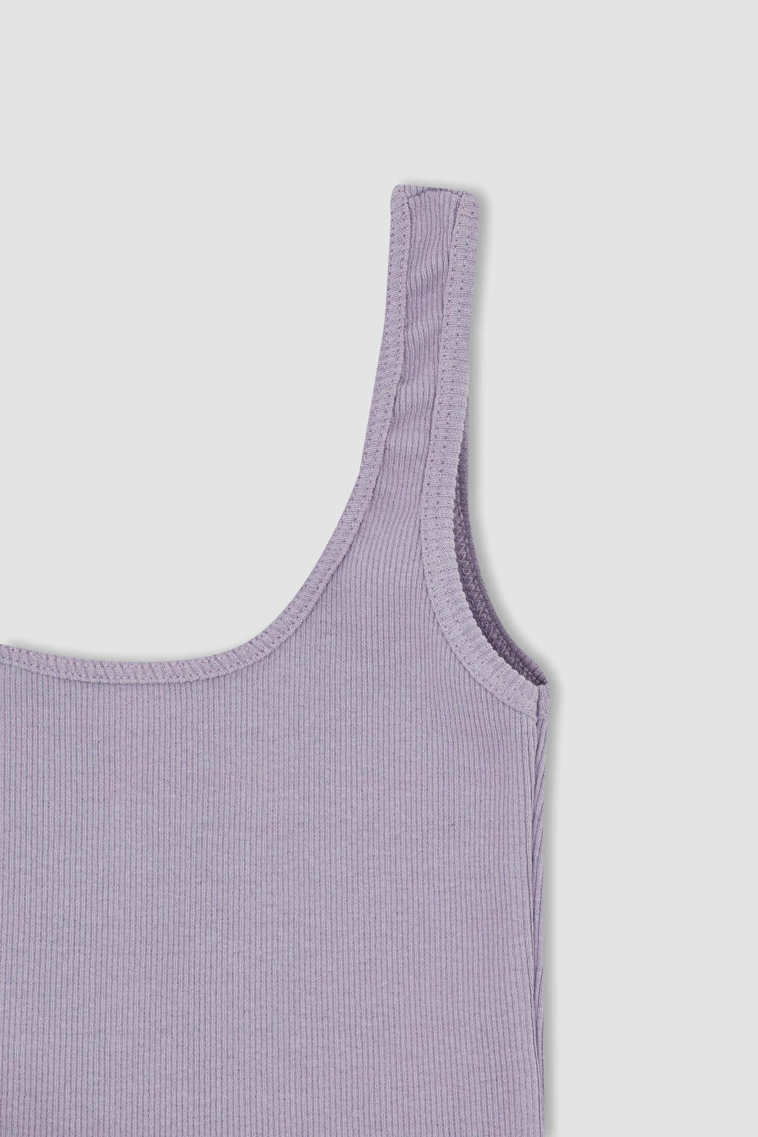 Coool Fitted Basic Square Collar Rib Crop Singlet