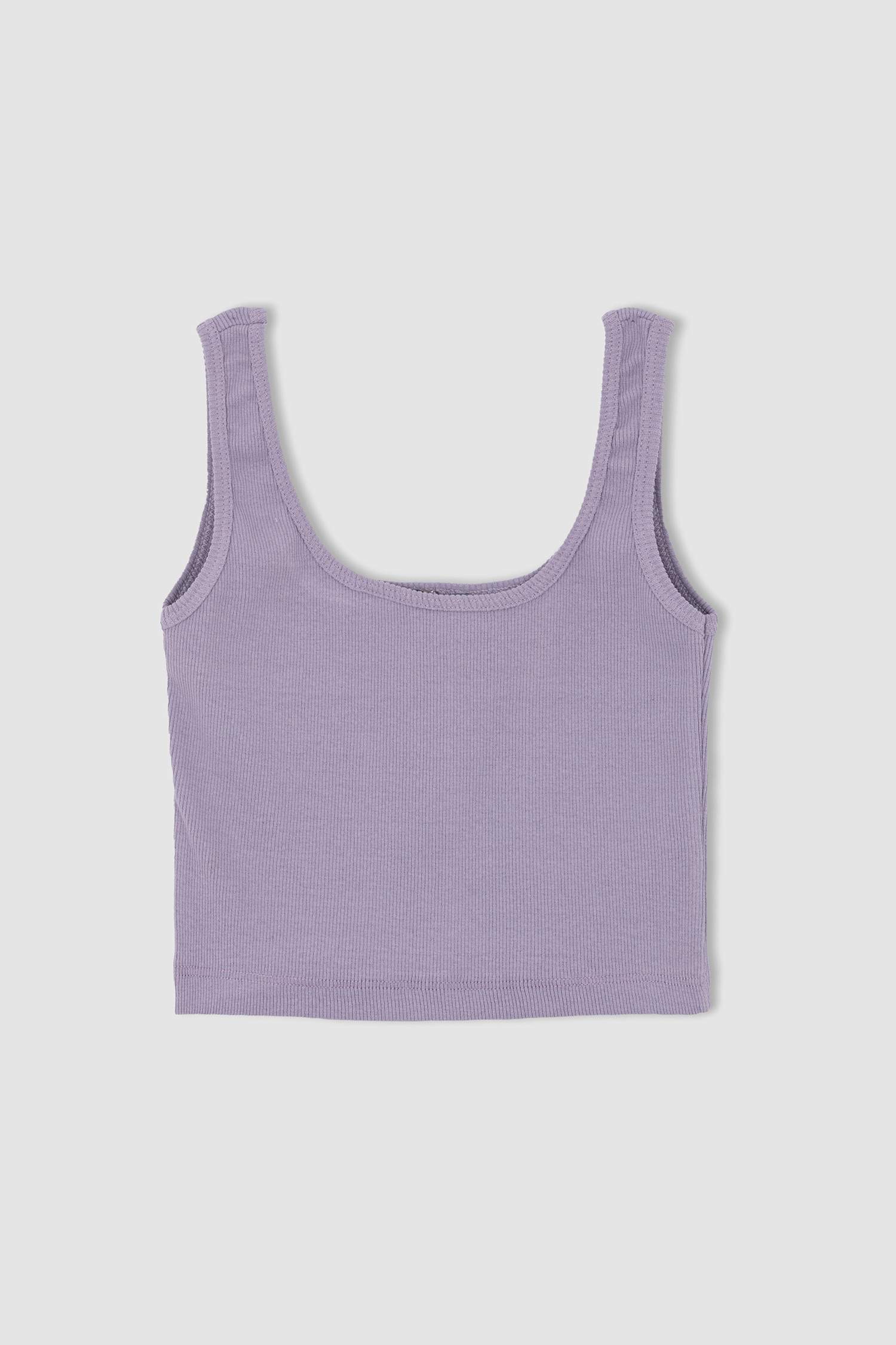 Coool Fitted Basic Square Collar Rib Crop Singlet