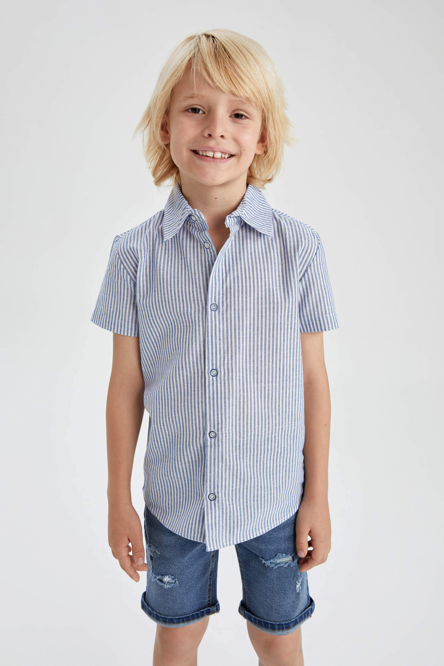 Blue BOYS & TEENS Boy's Striped Short Sleeve Shirt 2672654 | DeFacto