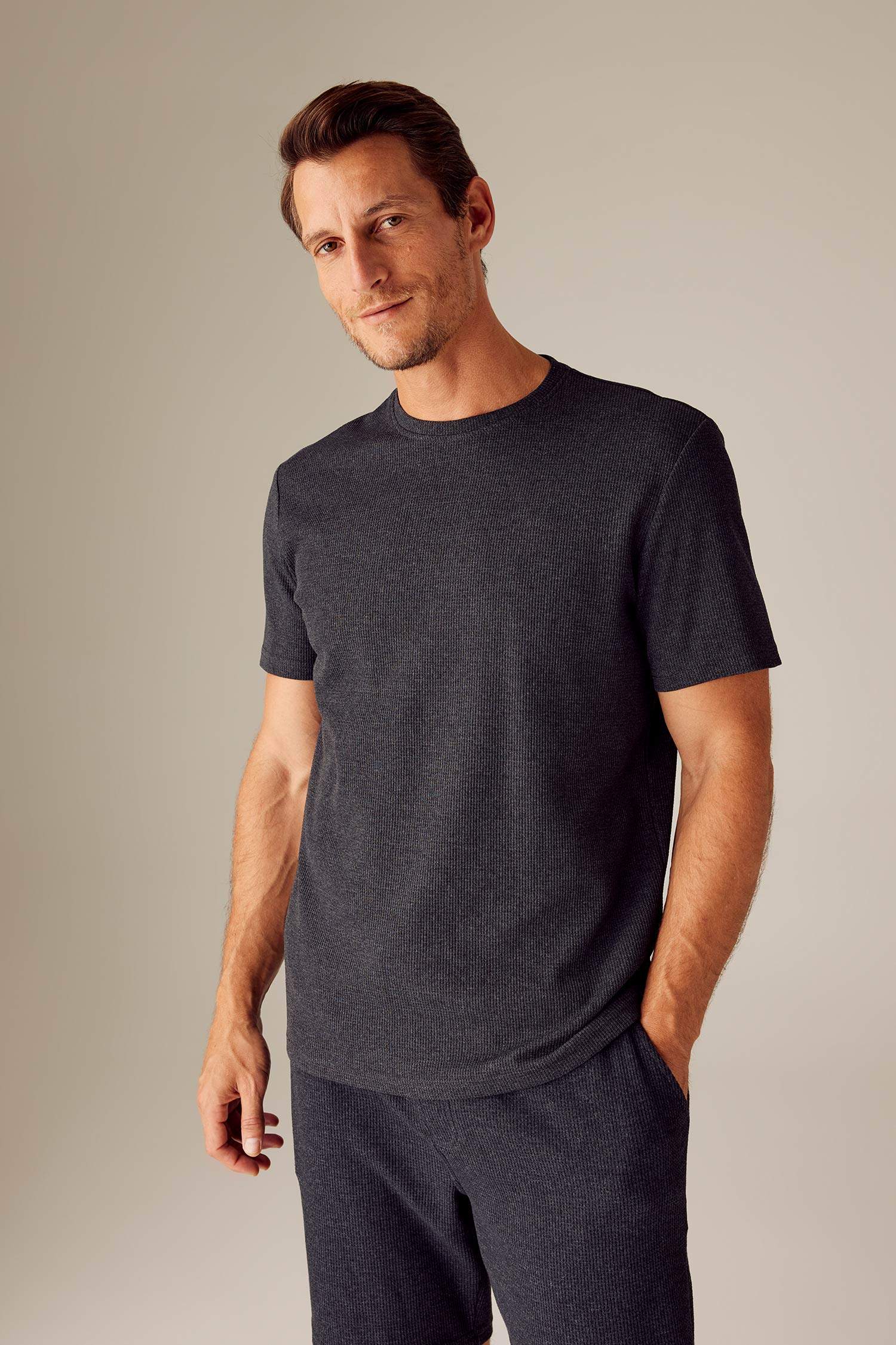 Pull Homme Marks & Spencer Taille M - Gris, Col Rond, Coupe Régulière, Coton Doux