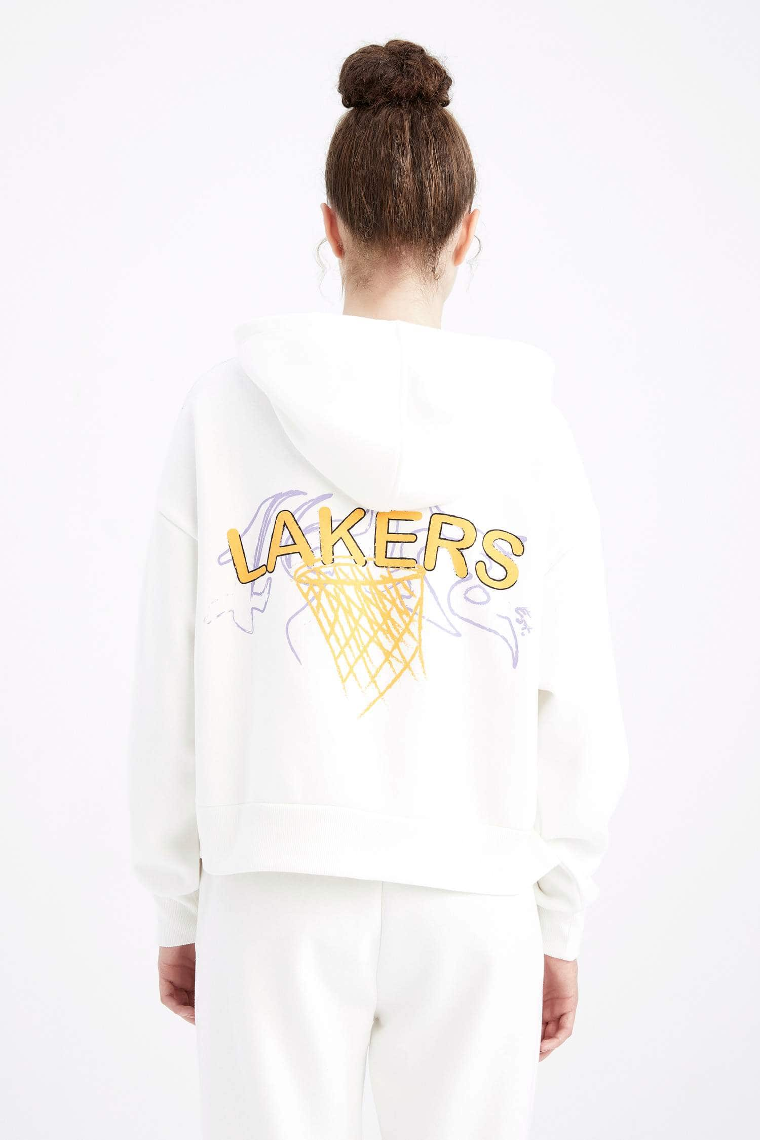 Beige WOMAN DeFactoFit NBA Los Angeles Lakers Oversize Fit Hoodie Sweatshirt  2715080