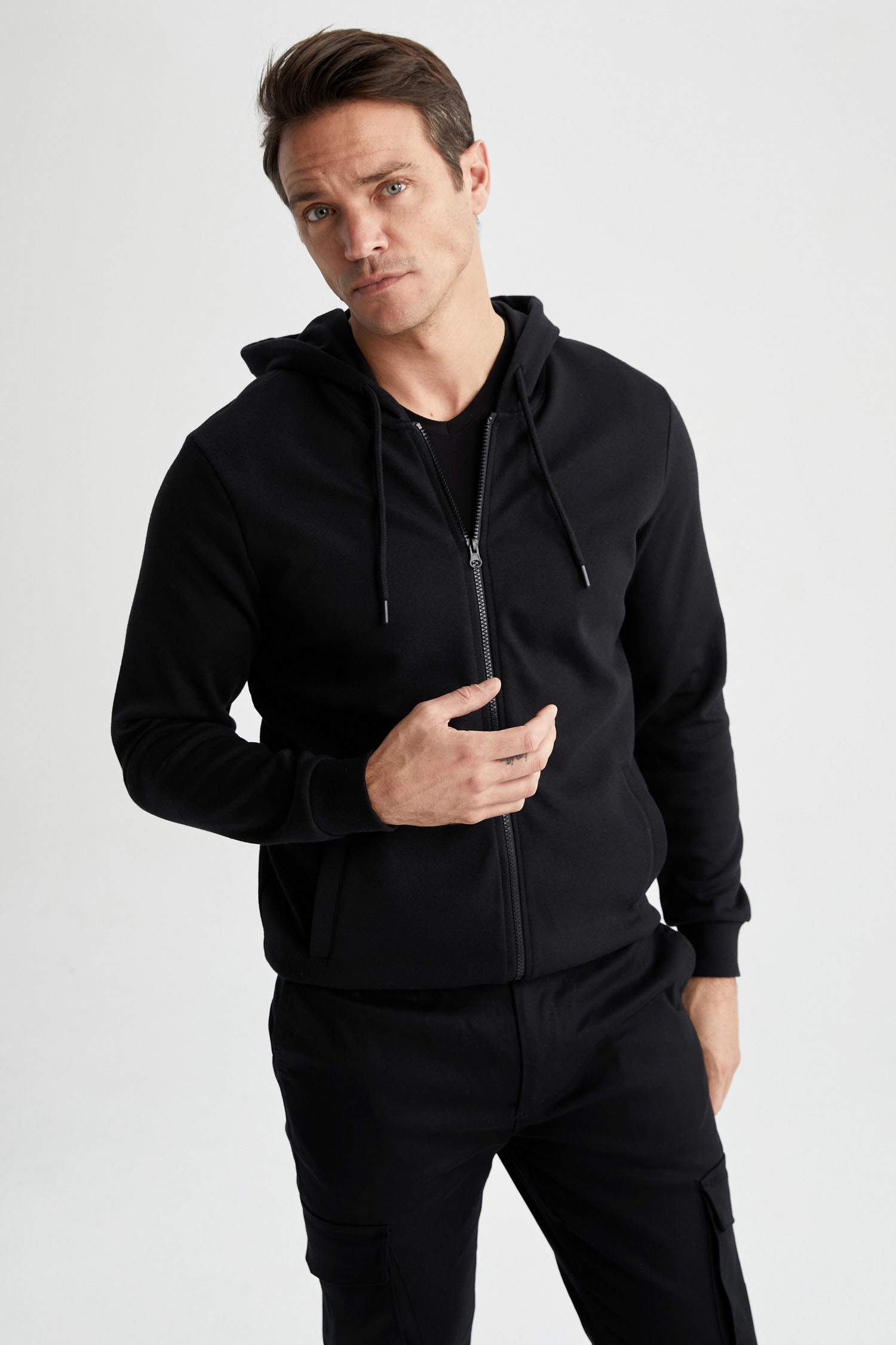 Regular Fit Hooded Zippered Cardigan