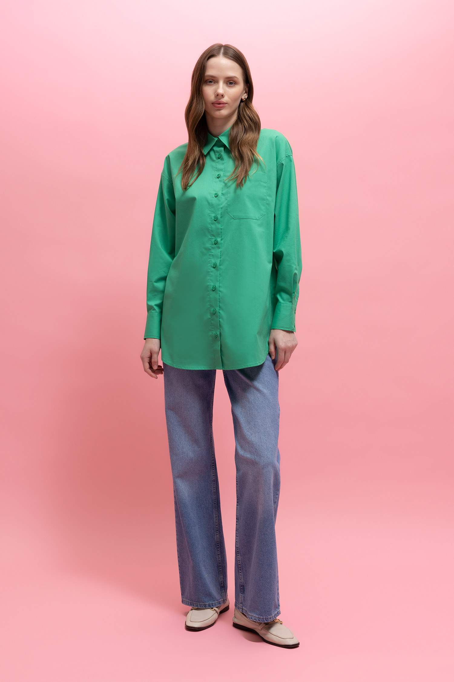 Relax Fit Poplin Shirt Collar Long Sleeve Tunic