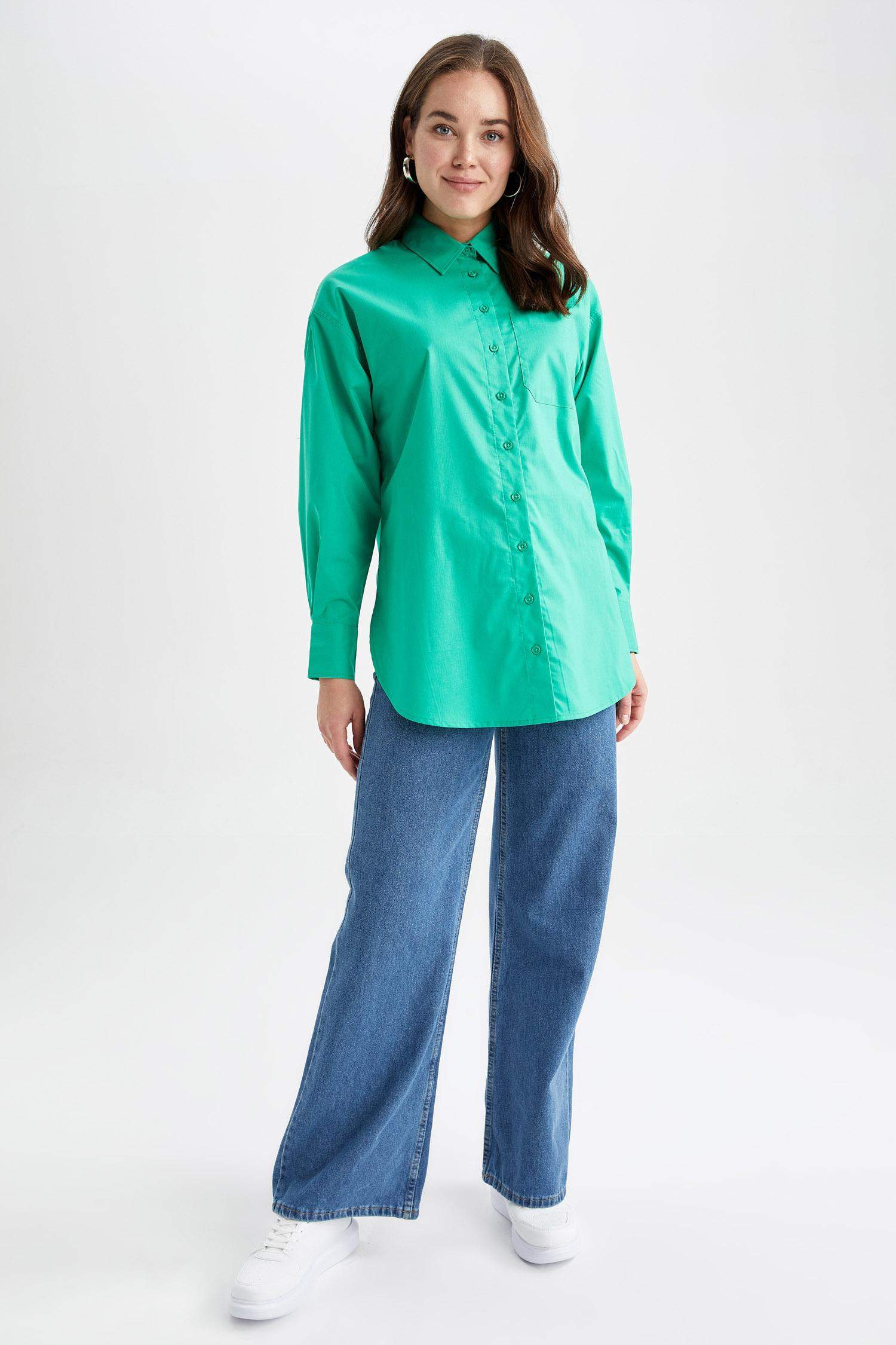 Relax Fit Poplin Shirt Collar Long Sleeve Tunic