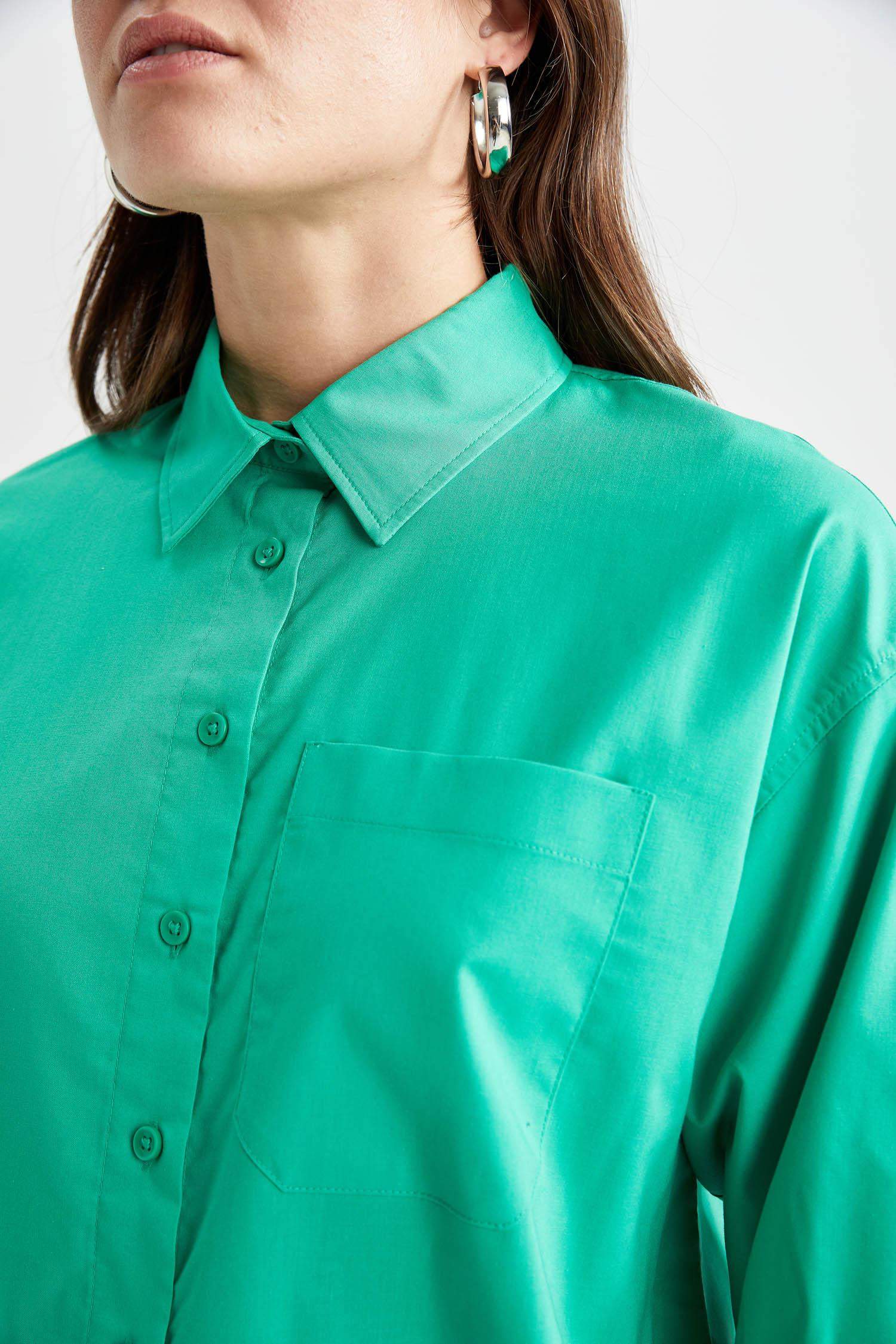 Relax Fit Poplin Shirt Collar Long Sleeve Tunic