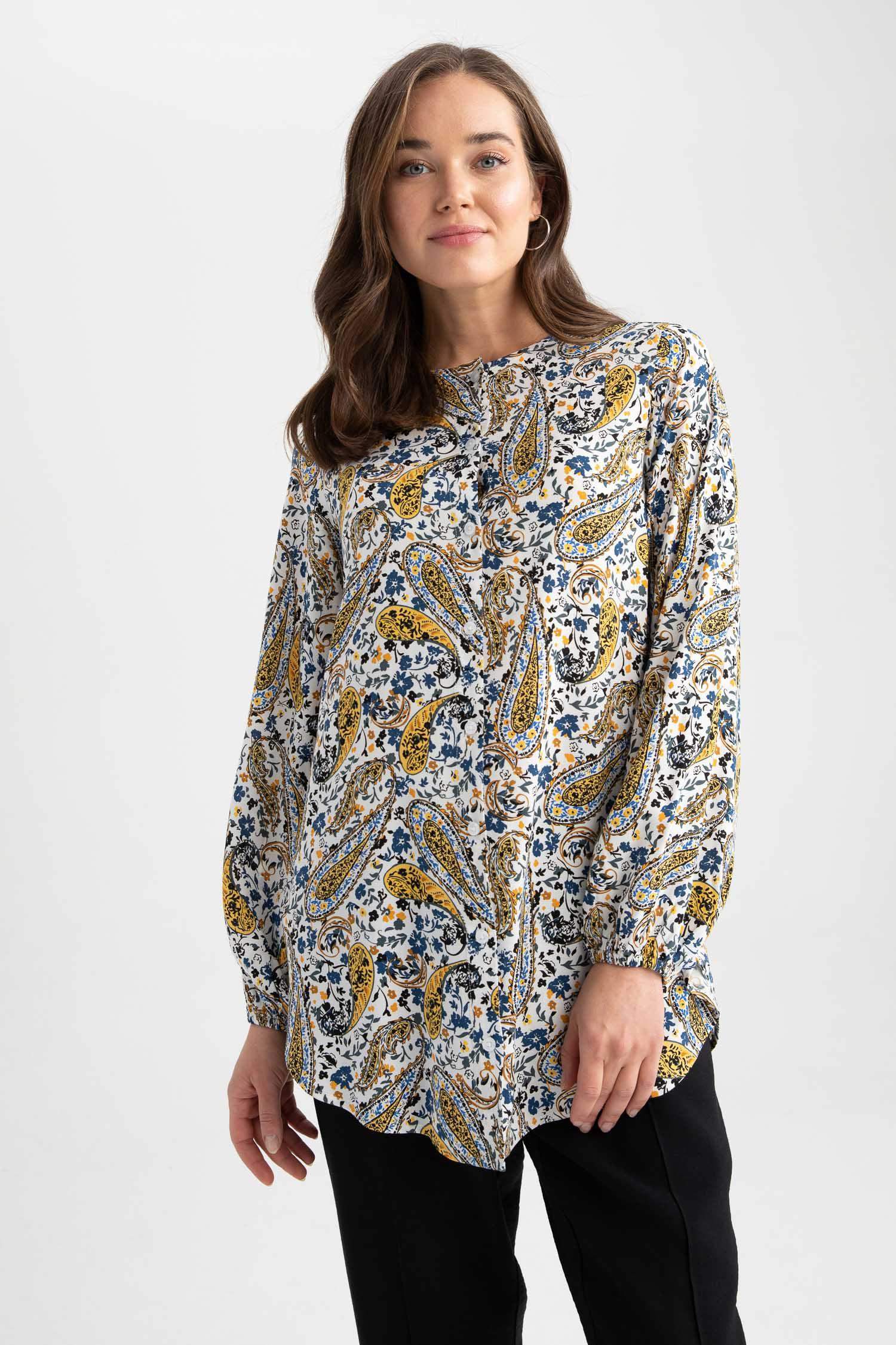 تونيك بنمط الشال قصة مريحة كم طويل