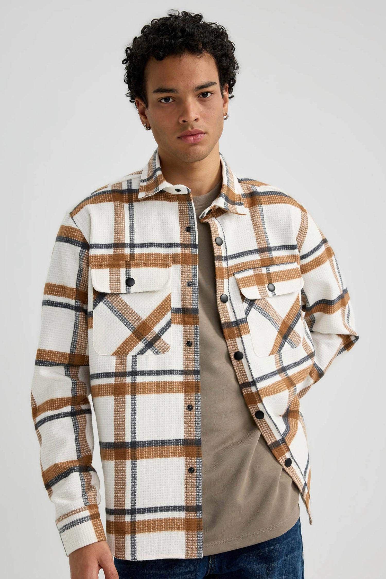 قميص ردن طويل قطن كاروهات بقصة مريحة