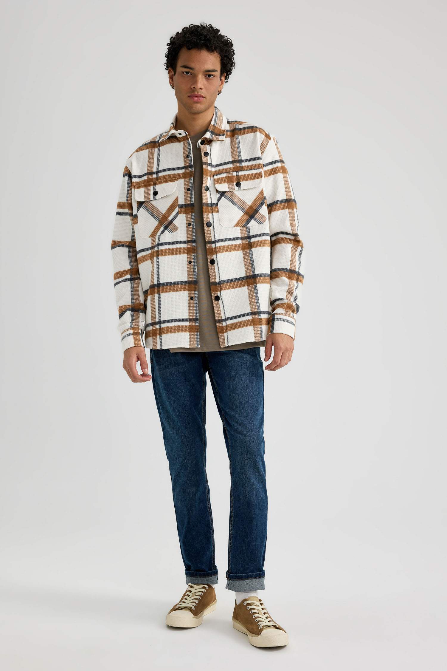 قميص ردن طويل قطن كاروهات بقصة مريحة