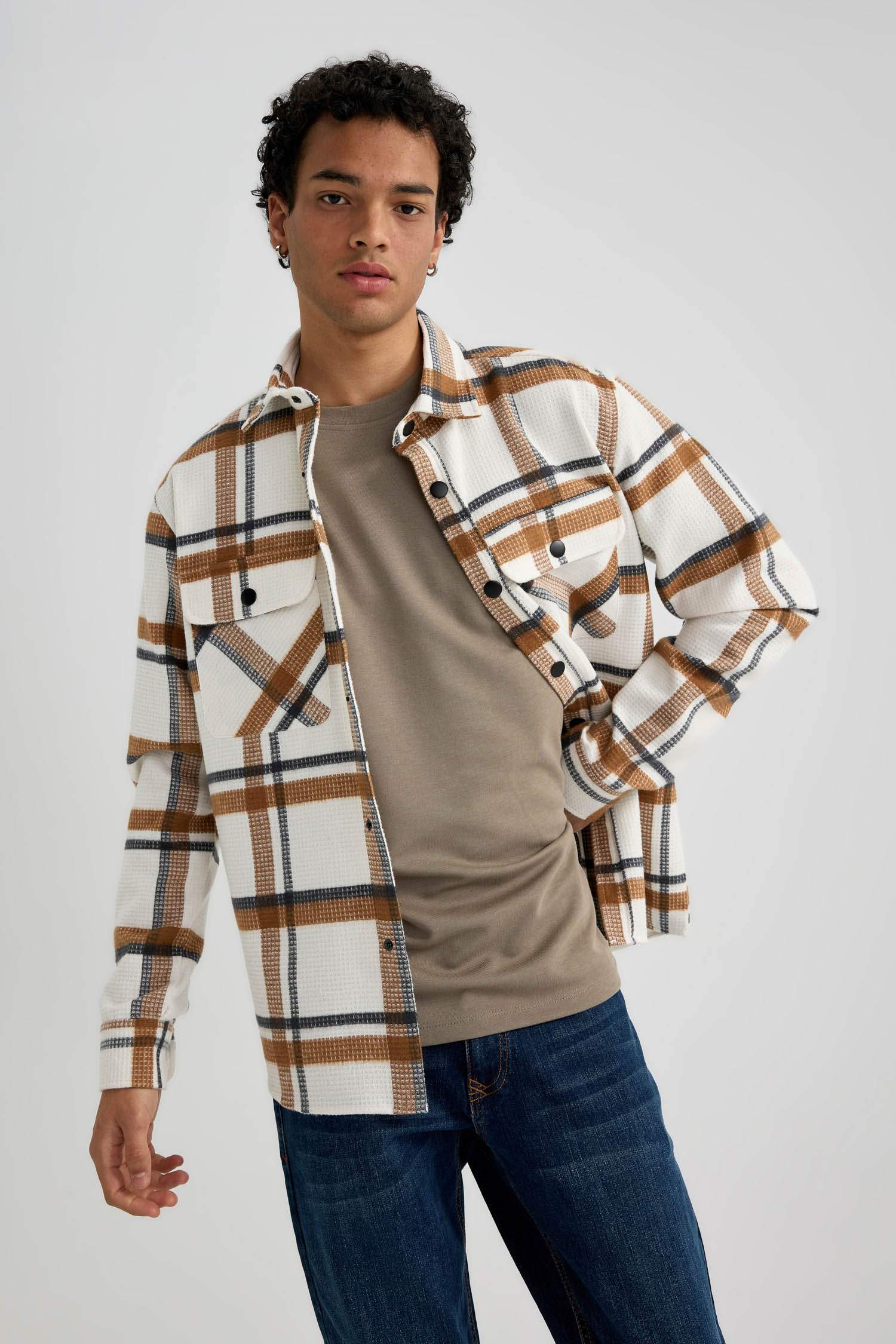 قميص ردن طويل قطن كاروهات بقصة مريحة