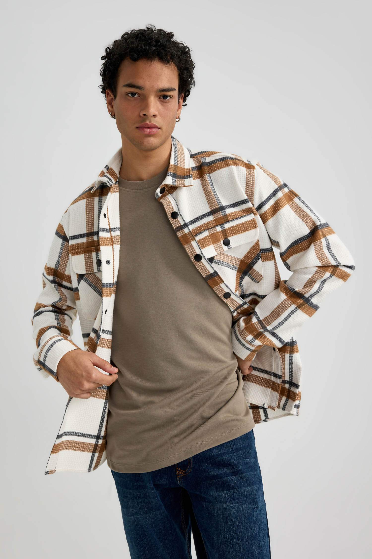 قميص ردن طويل قطن كاروهات بقصة مريحة