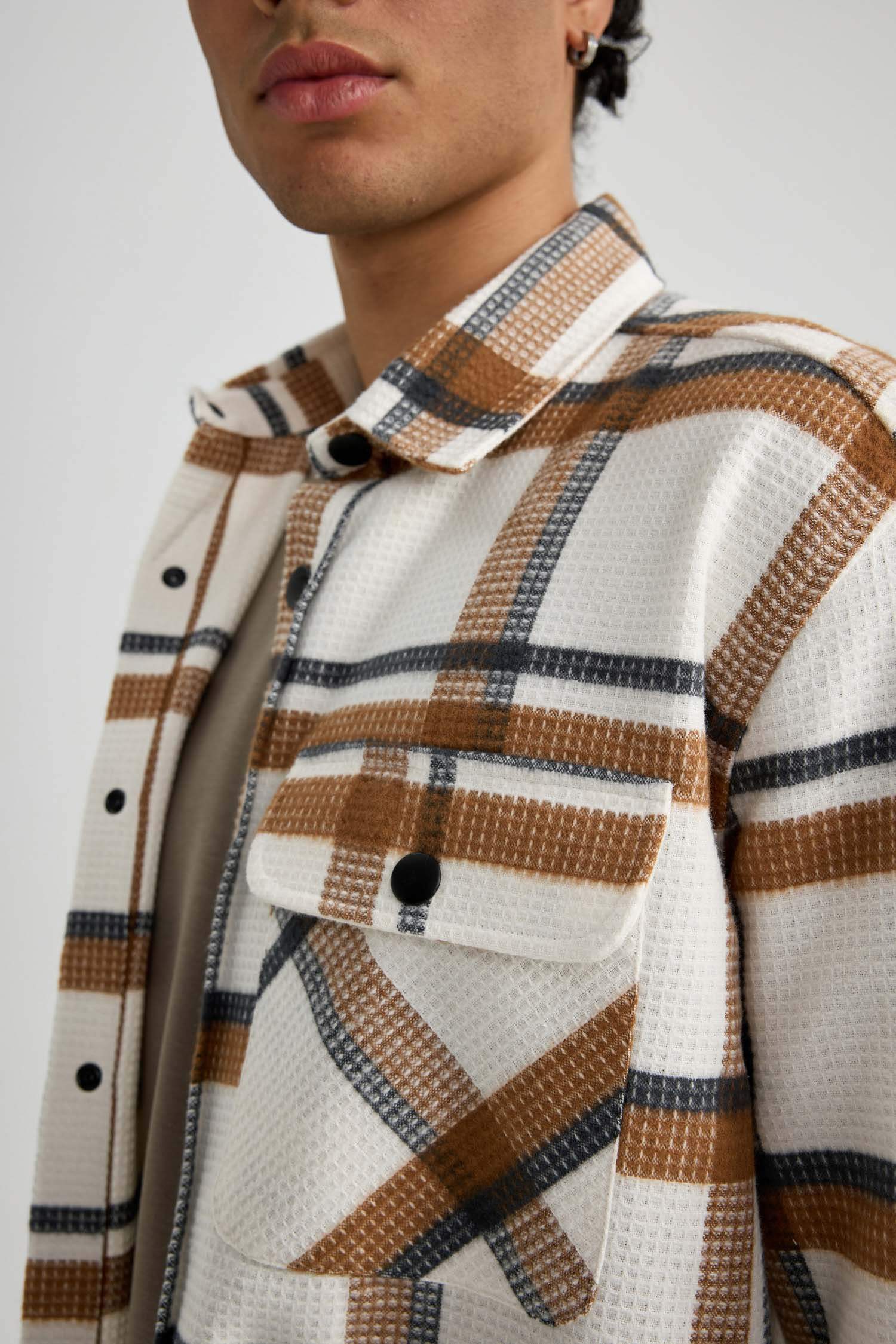 قميص ردن طويل قطن كاروهات بقصة مريحة