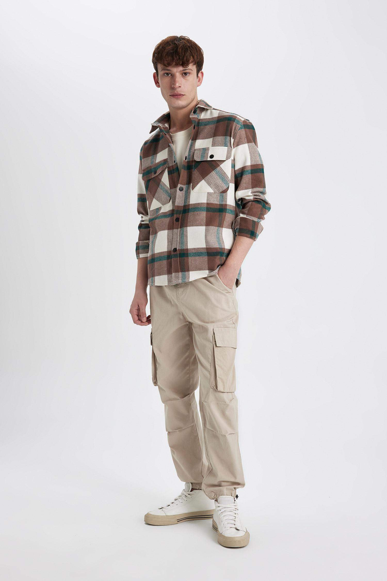 Relax Fit Checkered Cotton Long Sleeve Shirt