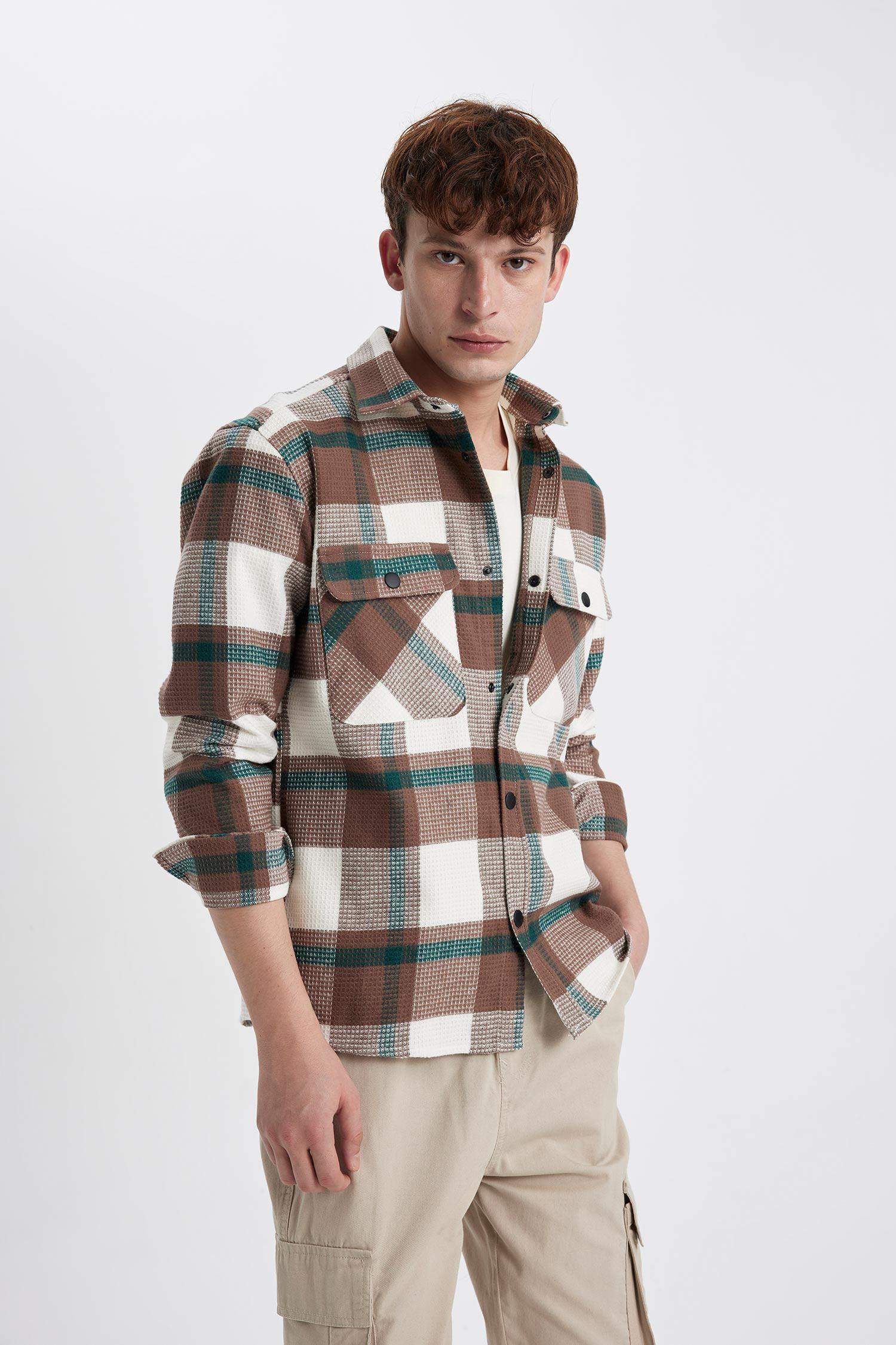 Relax Fit Checkered Cotton Long Sleeve Shirt
